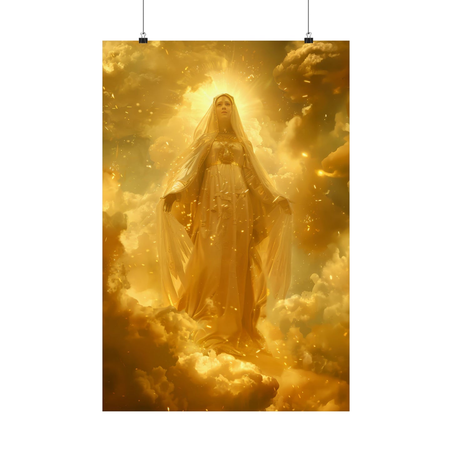 Virgin Mary - Mystical Sun - Golden Mary Poster Print - Sanctified Souls Print - Multiple Sizes - Premium Posters - Catholic Art