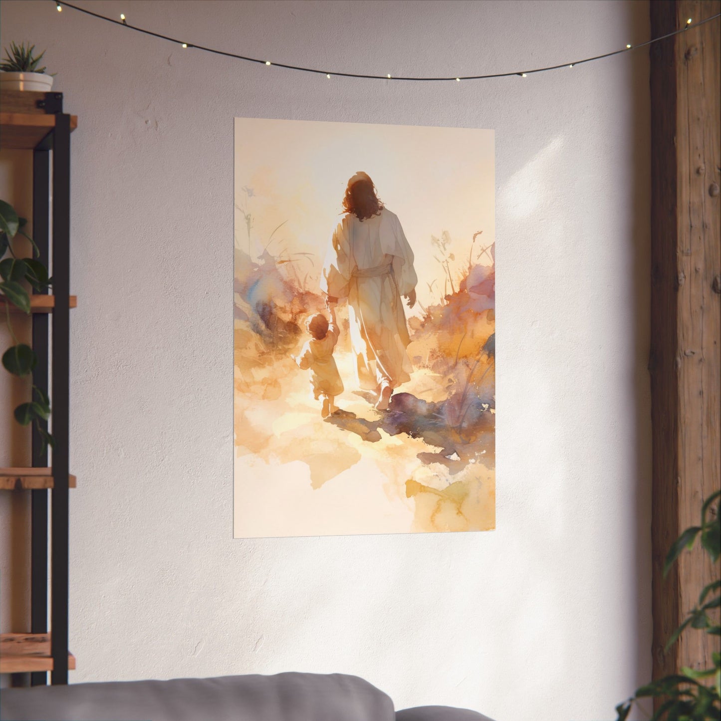 Jesus Guiding a Child in Faith - Christ and Child Poster Print - Sanctified Souls Print - Catholic Art - Christian painting