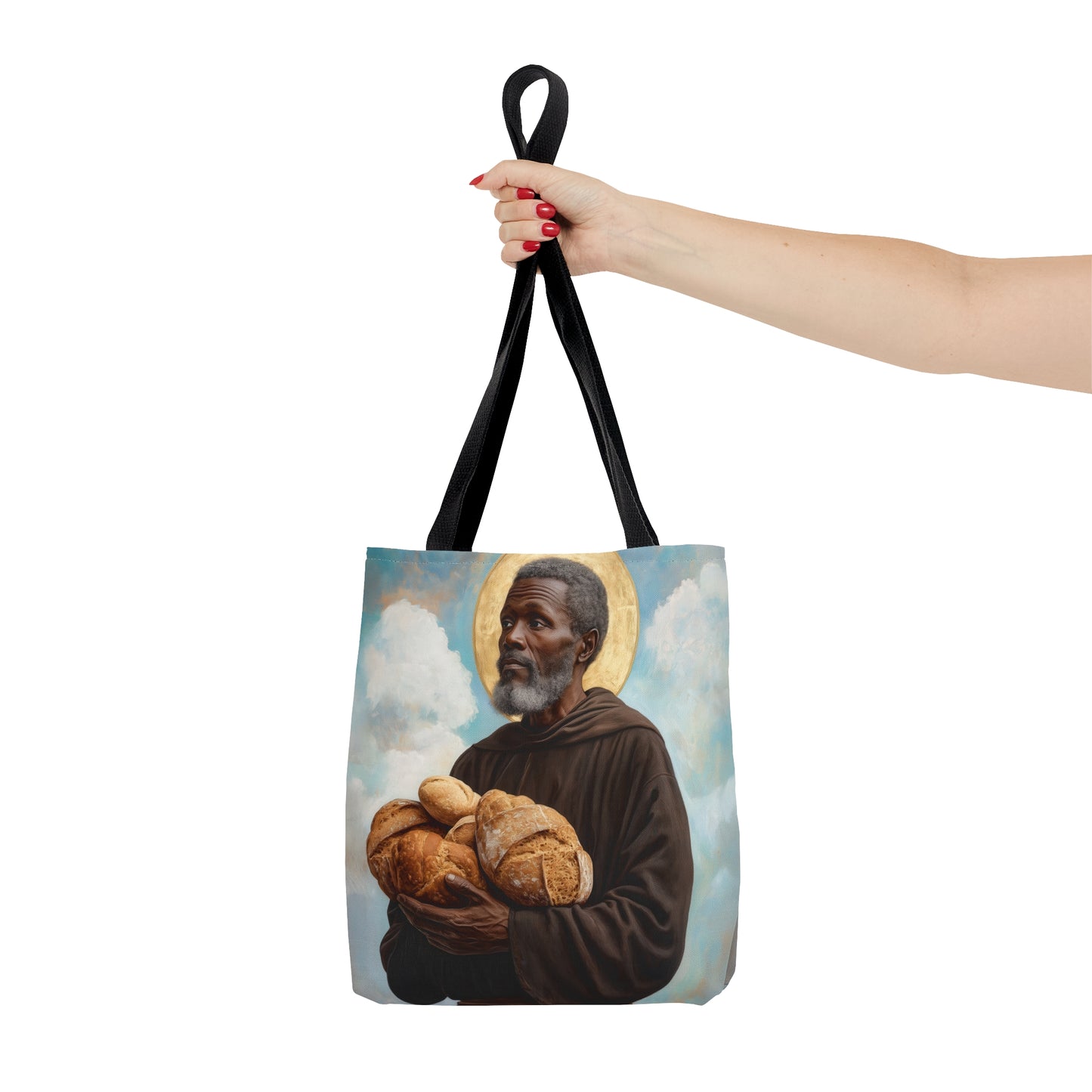 Saint Benedict the Moor Tote Bag - Large Medium Small Faith Art Bag - Catholic Faith Purse - Double Sided - Religious Art - Christ Child