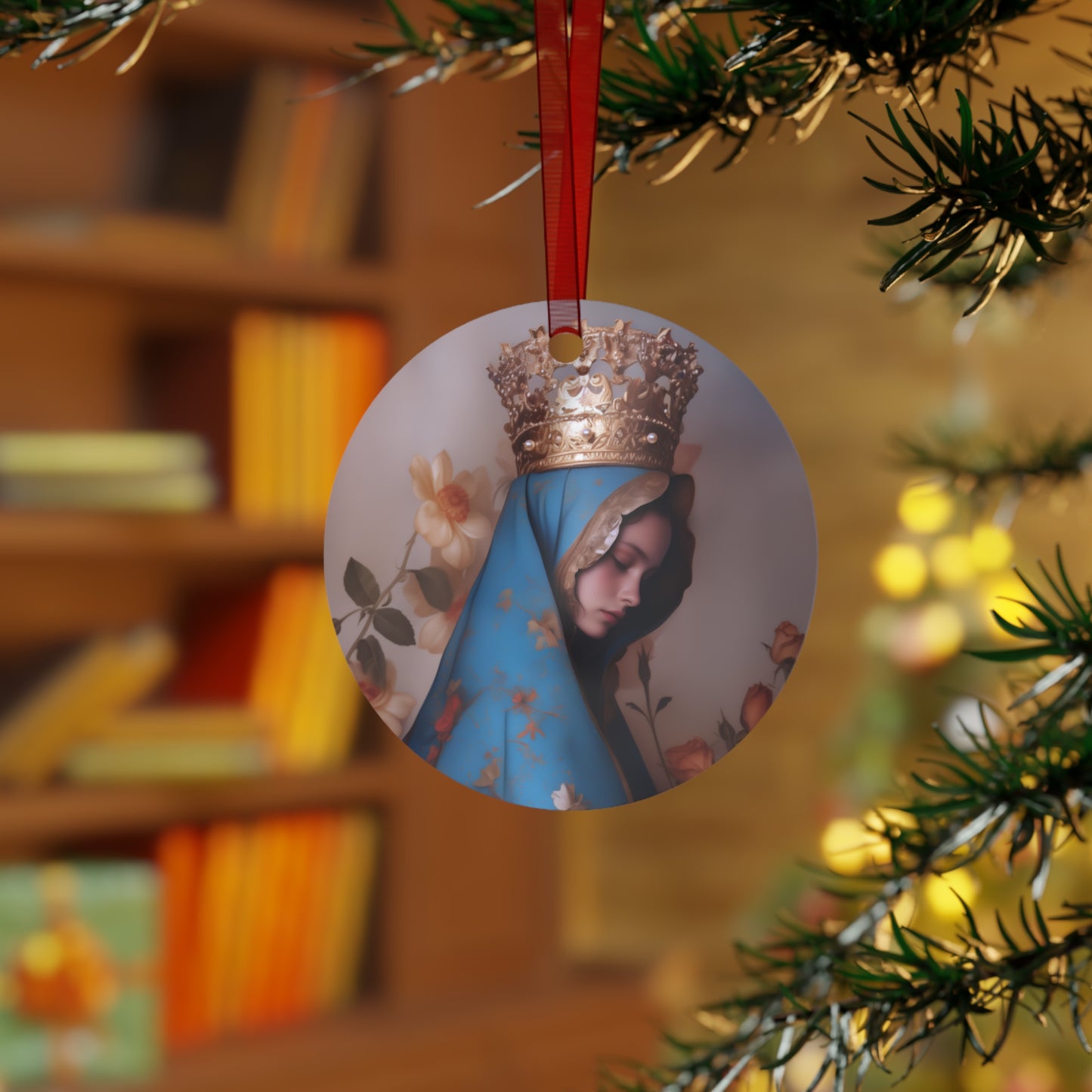 Our Lady of the Roses - Metal Ornament - Religious Holiday Christmas Ornament and Keepsake - Mother Mary