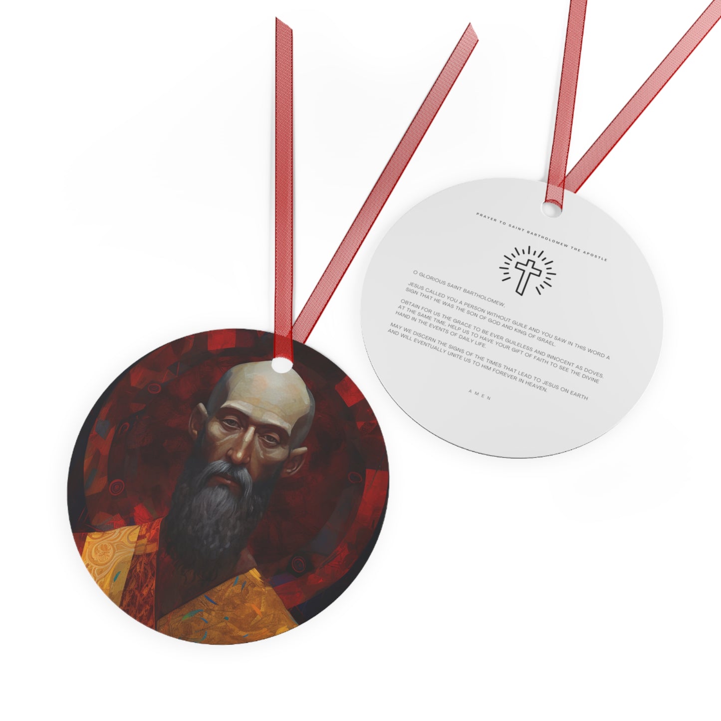 Saint Bartholomew Metal Ornament - Religious Holiday Christmas Ornament and Keepsake - Double sided - Prayer Ornament