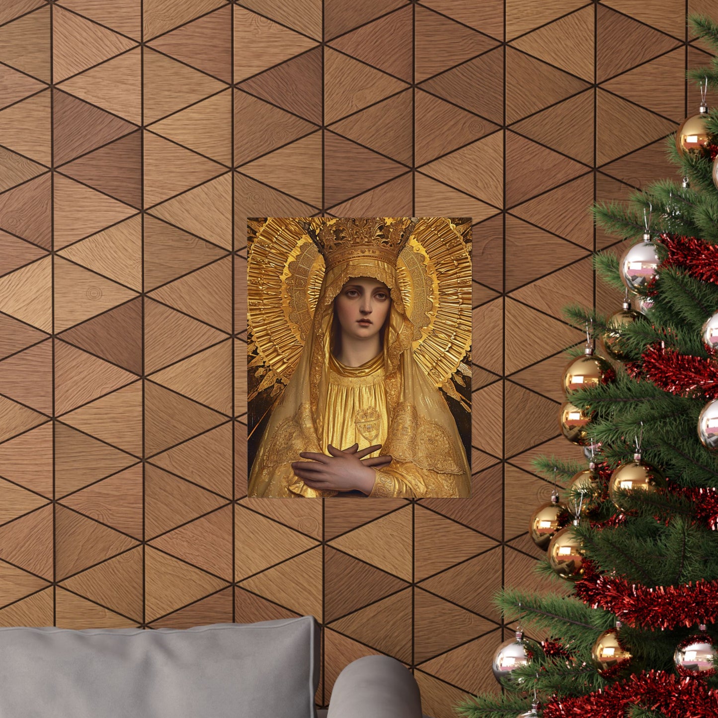 Golden Mary - Radiant Tribute to Our Lady of the Gate of Dawn Poster Print - The Golden Virgin - Multiple Sizes - Premium Matte Posters