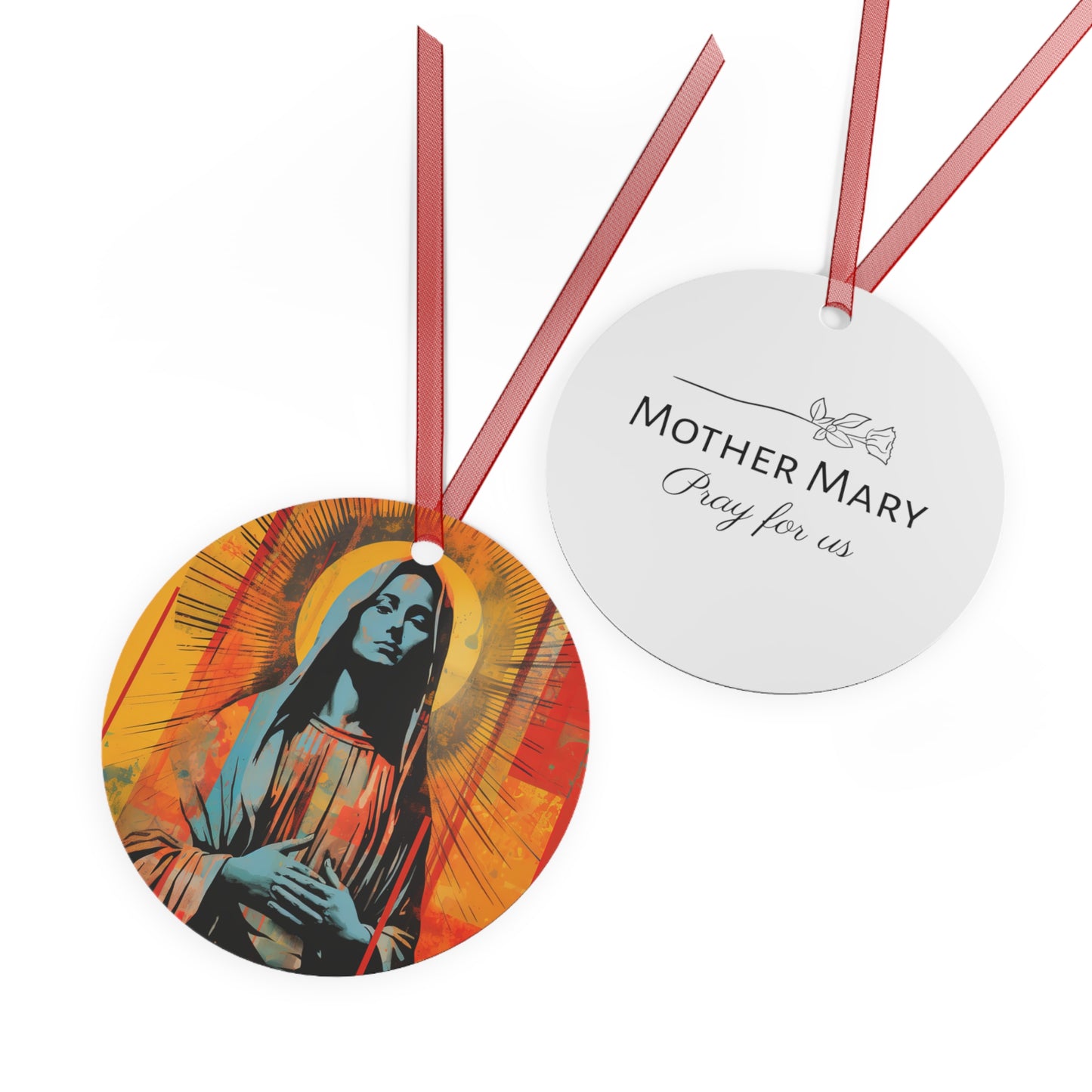 Mary's Light - Virgin Mary Art Metal Ornament - Religious Holiday Christmas Ornament and Keepsake - Double sided - Pop art