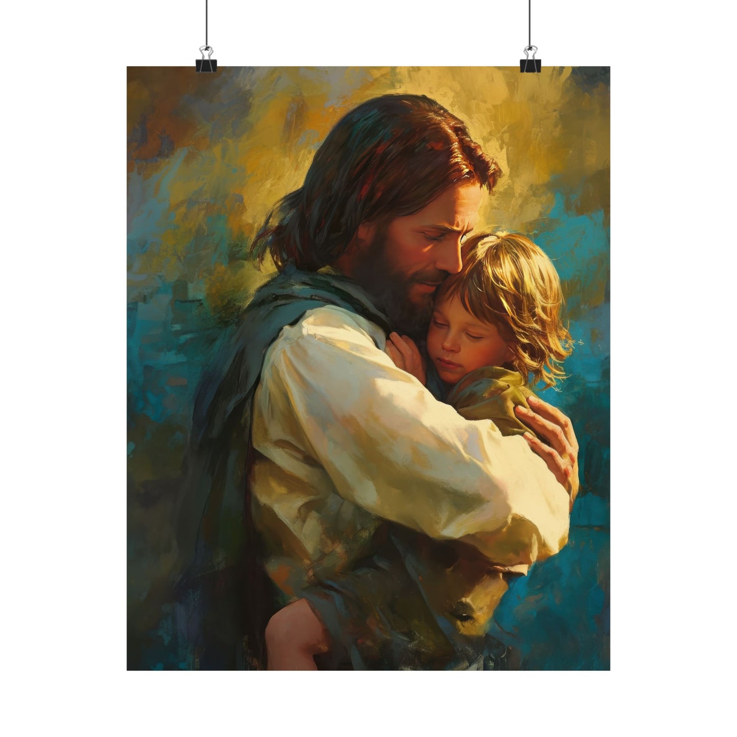 Christ's Compassionate Embrace Poster Print - Sanctified Souls Print - Multiple Sizes - Premium Posters - Catholic Art - Christian painting