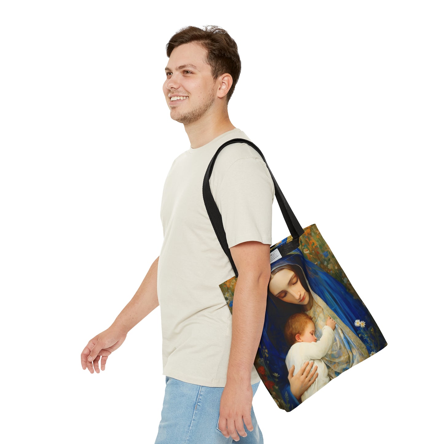 The Eternal Mother Mary and the Infant Jesus Tote Bag - Catholic faith inspired carry-all purse - day to day bag - Double Sided