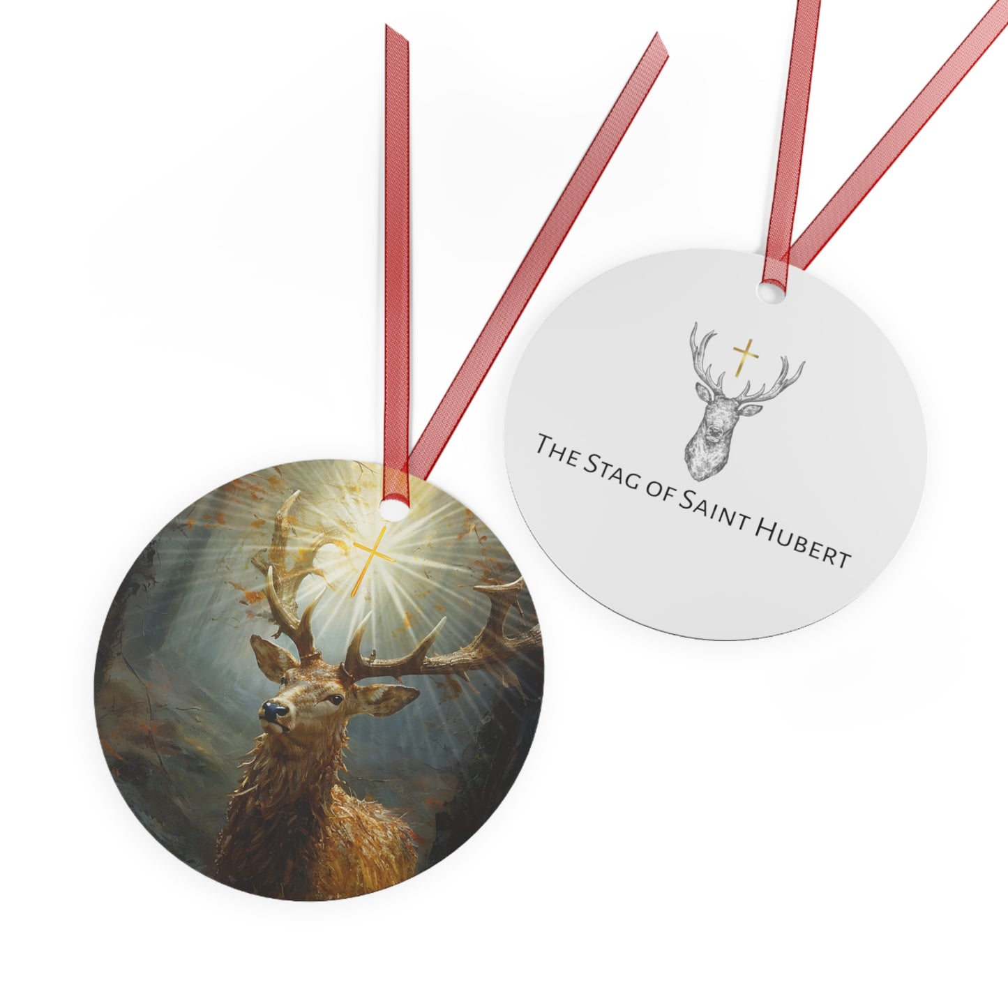 The Stag of Saint Hubert / Saint Hubertus Stag - Religious Holiday Christmas Ornament and Keepsake - Double sided Religious Ornament