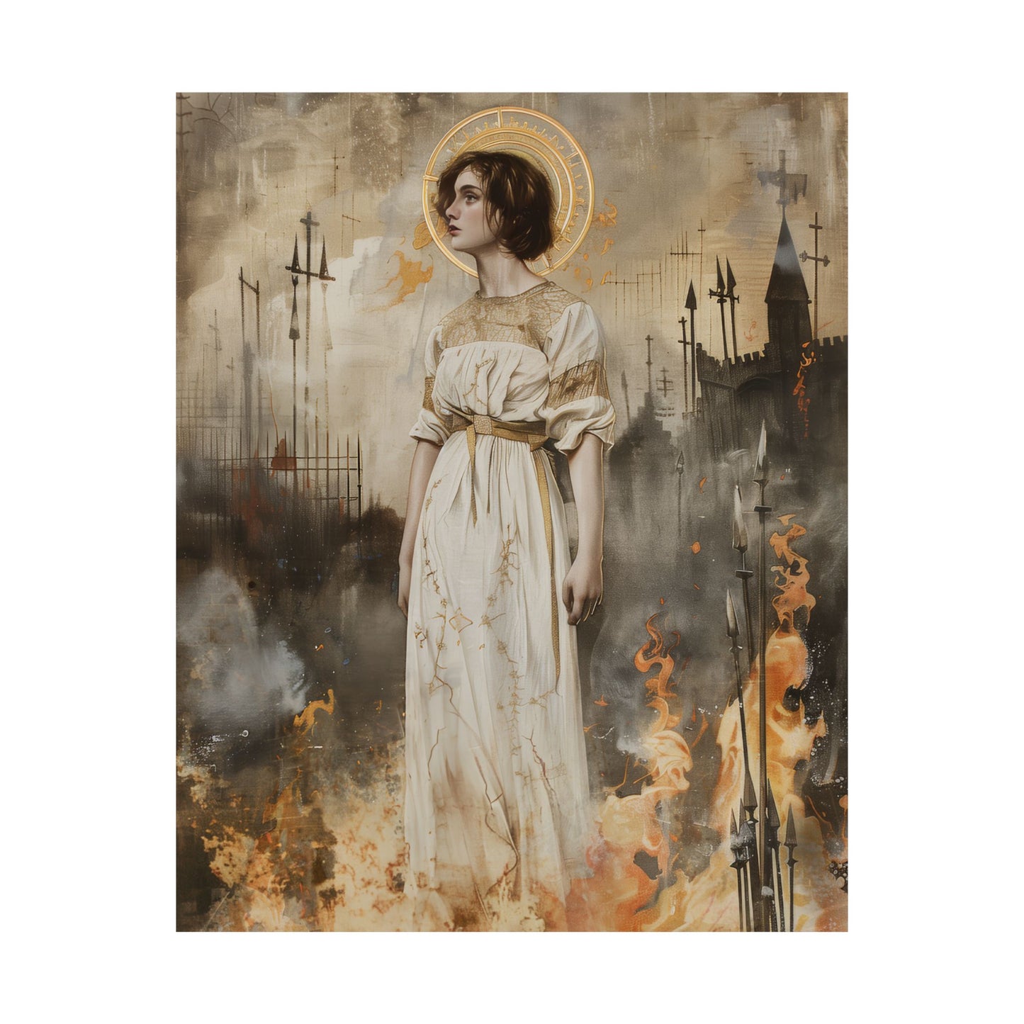 Saint Joan of Arc Print - Sanctified Souls Print - Multiple Sizes - Premium Matte Vertical Posters - Joan set to Flames - Saint Joan