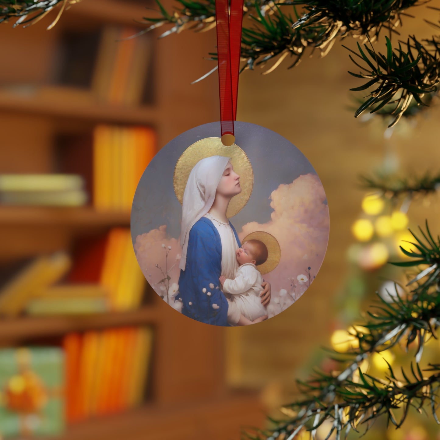 Our Lady Among the Flowers Metal Ornament - Religious Holiday Christmas Ornament and Keepsake - Prayer Ornament - Catholic Gift