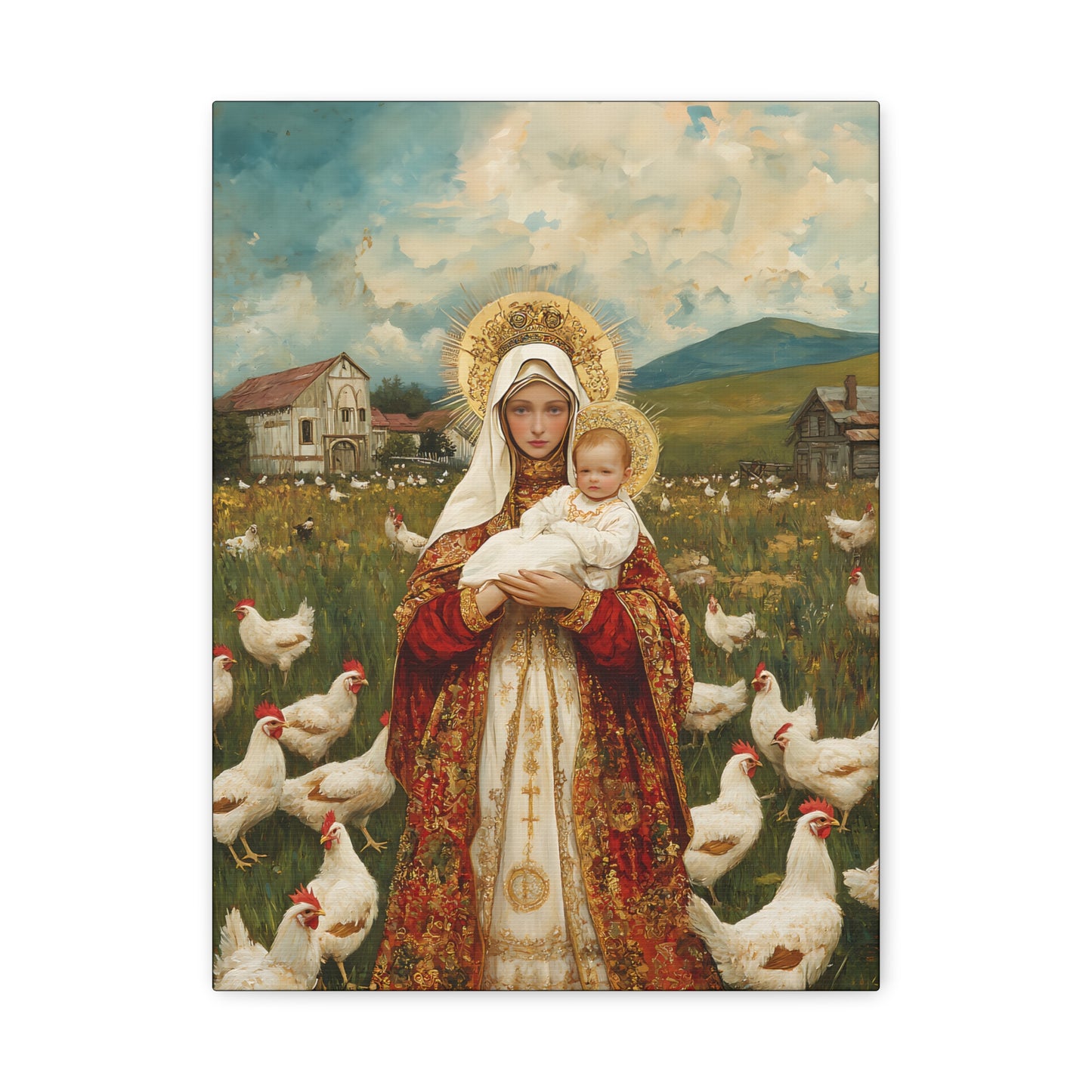 Our Lady of the Hens: Protector of the Humble Flock - Museum Wrapped Canvas - Print - Religious Art for your Home - Christian print