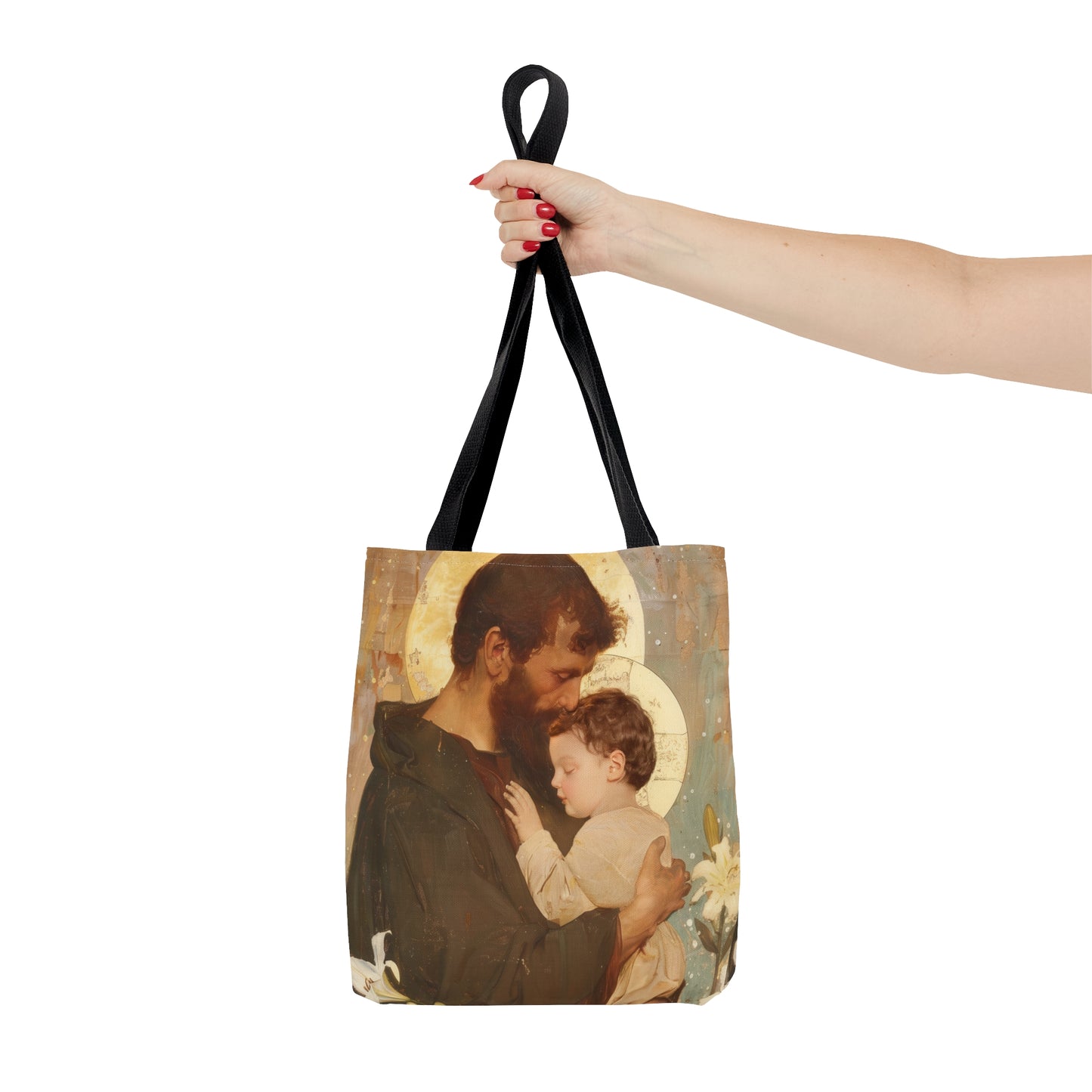 Saint Joseph and Jesus Tote Bag - Large Medium Small Faith Art Bag - Catholic Faith Purse - Double Sided - Religious Art - Christ Child