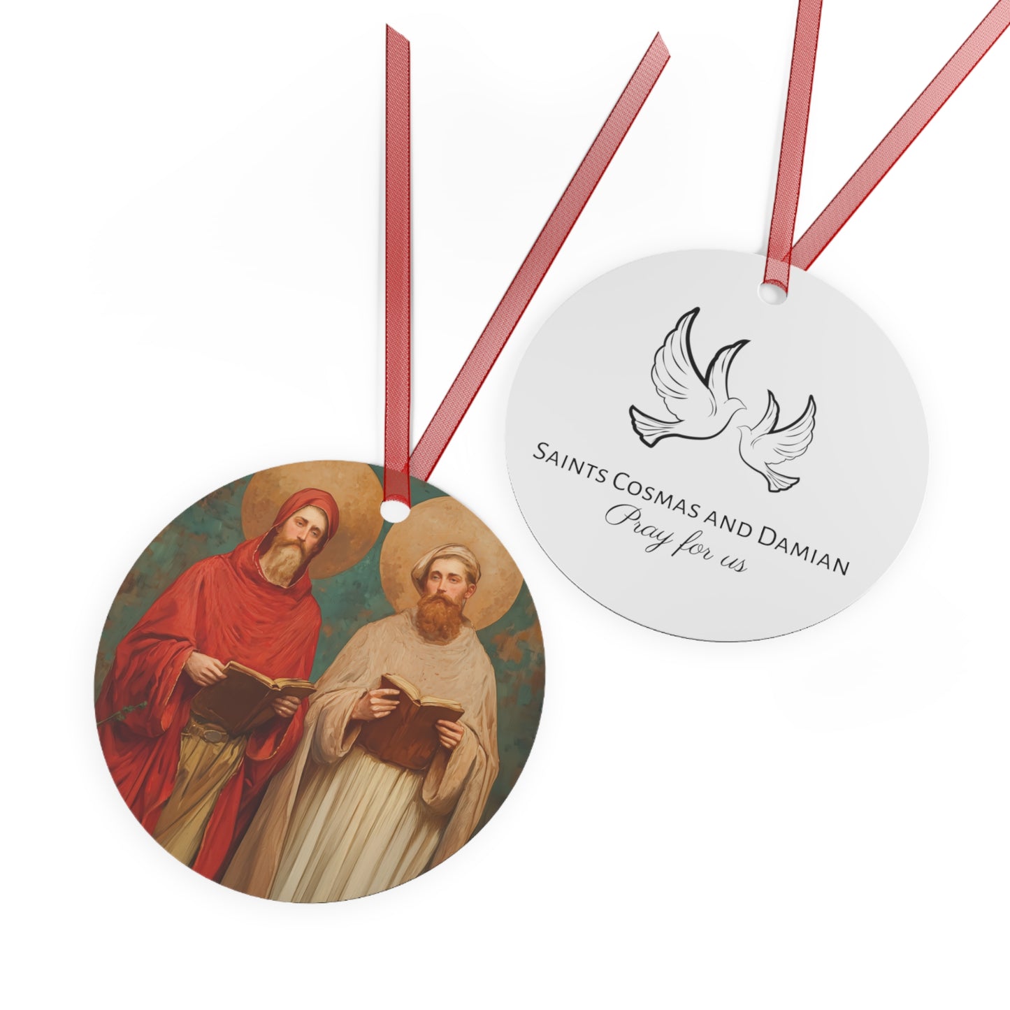 Saints Cosmas and Damian Metal Ornament - Religious Holiday Christmas Ornament and Keepsake - Prayer Ornament - Catholic Gift