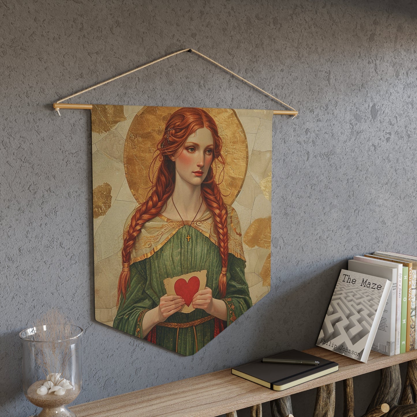 Saint Dwynwen Pennant / Banner / Wall Hanging - Prayer room art - Catholic Home Art - Large Saint Art for your home - 18" x 21"