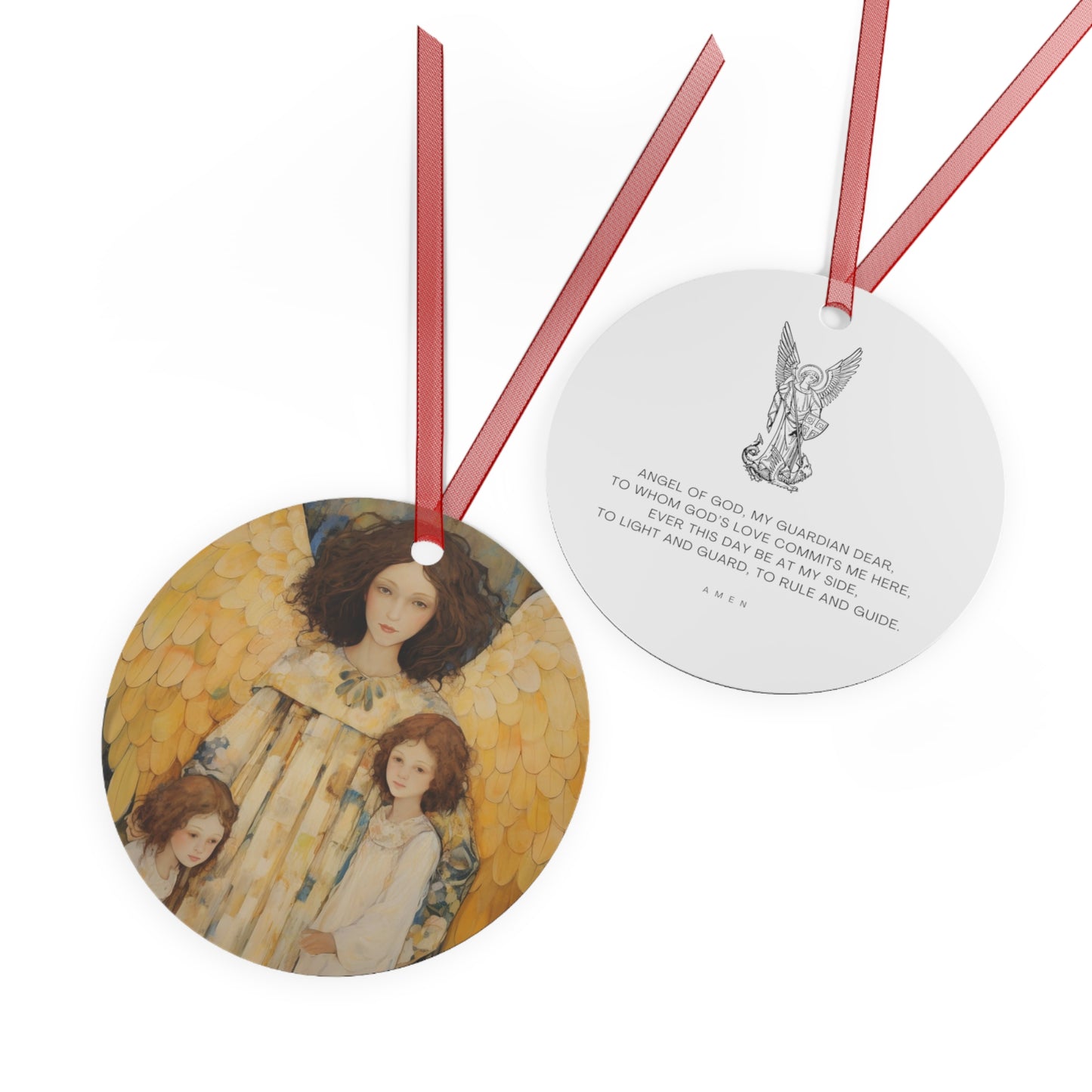 Embrace of the Guardian Metal Ornament - Religious Holiday Christmas Ornament and Keepsake - Double sided - Prayer Ornament - Guardian Angel