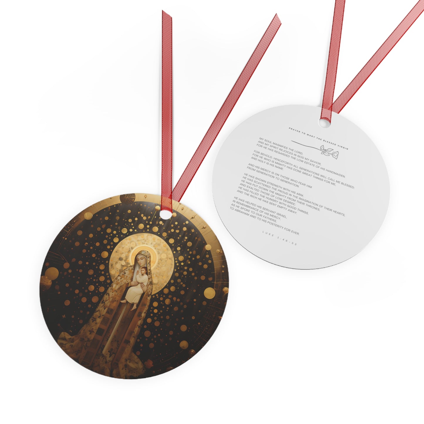 The Golden Mary - Mary the Blessed Virgin Metal Ornament - Religious Holiday Christmas Ornament and Keepsake - Double sided
