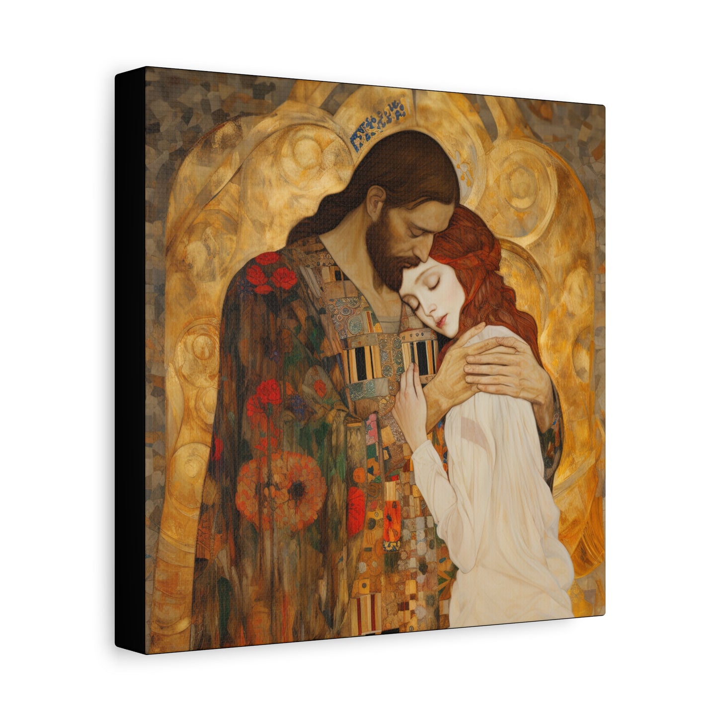 Christ Embracing Mary Magdalene Museum Wrapped Canvas - Sanctified Souls Print -Based on Klimt's The Kiss - Religious Catholic Art