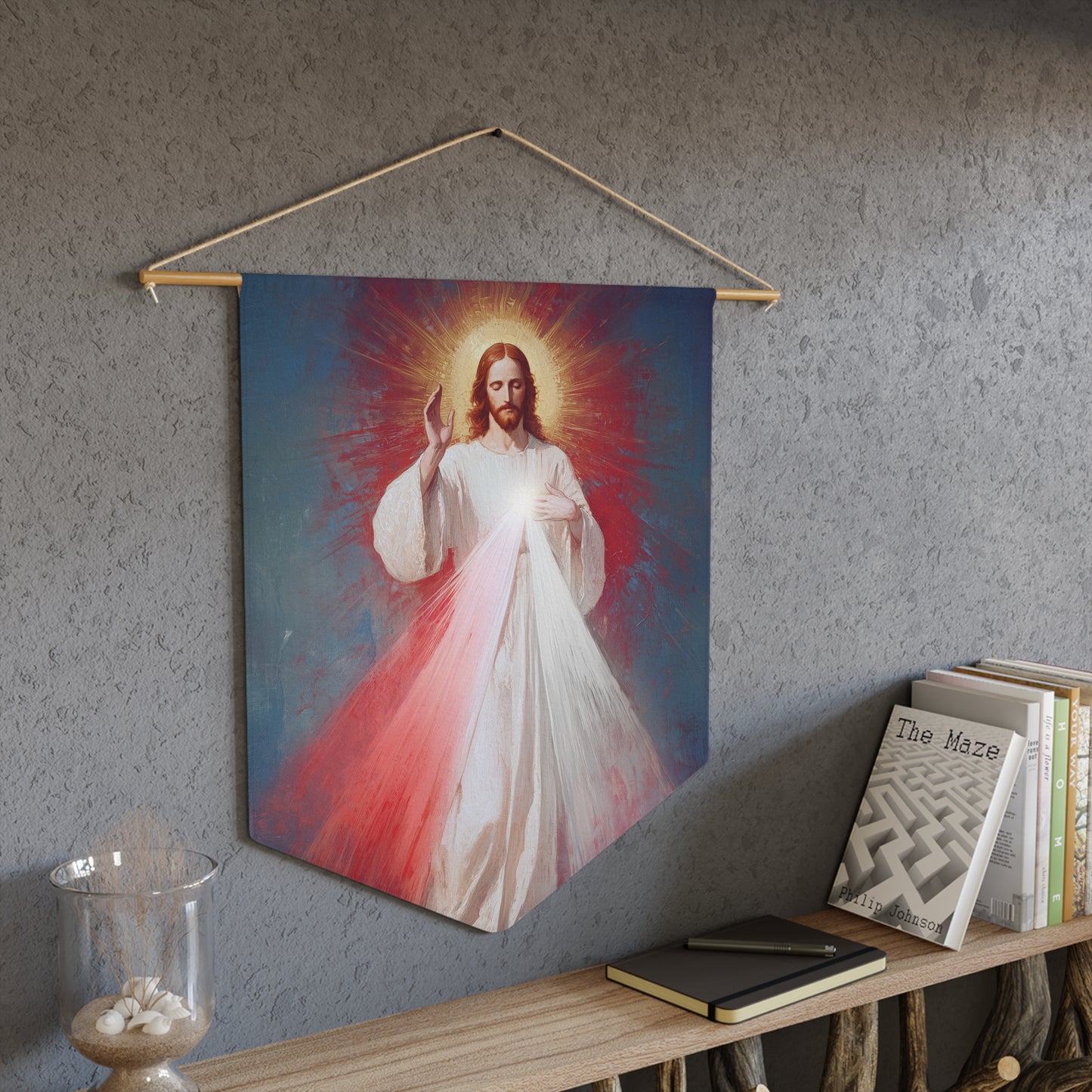 The Divine Mercy - Our Lord Jesus Christ - Pennant / Banner / Wall Hanging - Prayer room - Catholic Art - Large - 18" x 21"