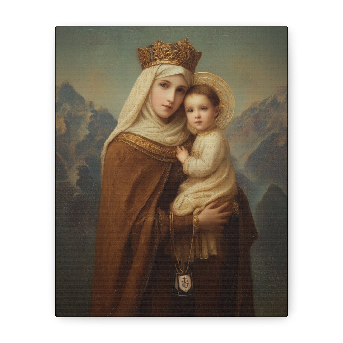 A Cord Between Heaven and Earth - Our Lady of Mount Carmel Wrapped Canvas Print - Multiple Sizes - Catholic Home art Matte Canvas, Stretched