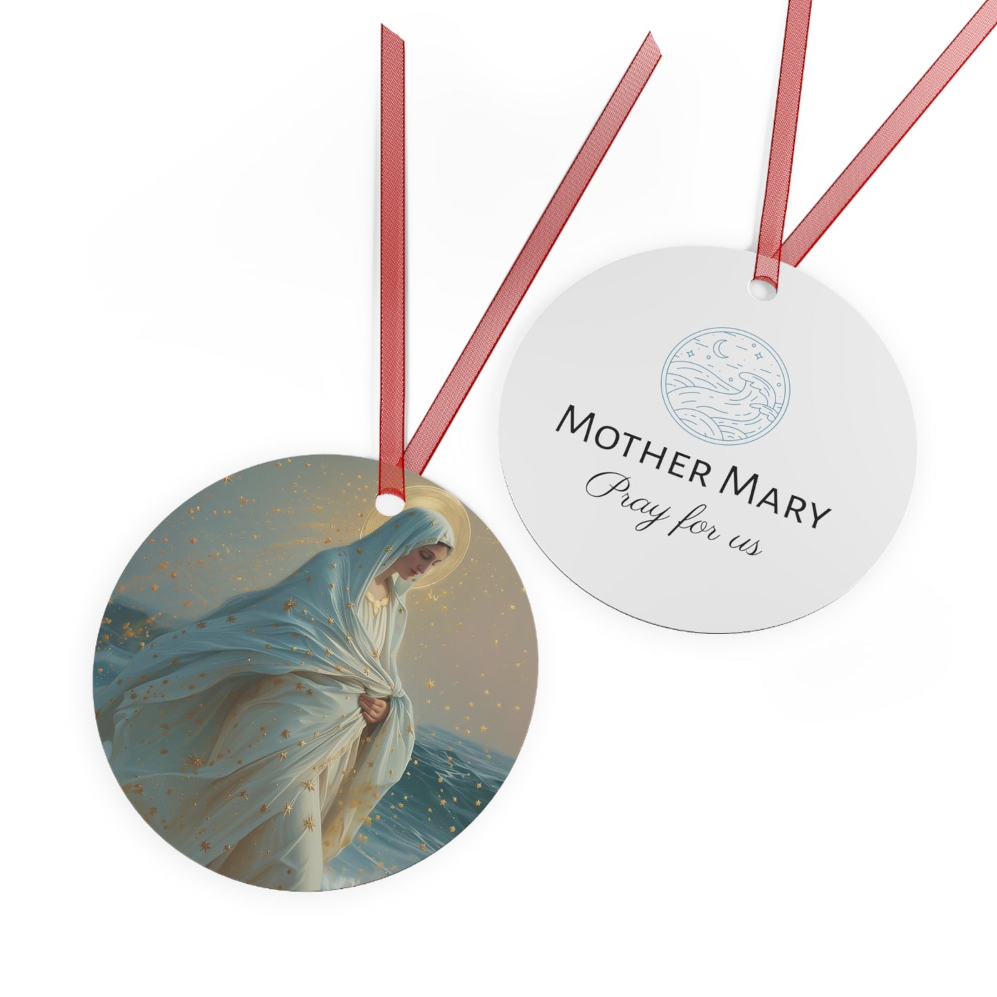 Guiding Light - Our Lady, Star of the Sea Metal Ornament - Religious Holiday Christmas Ornament and Keepsake - Double sided - Ornament