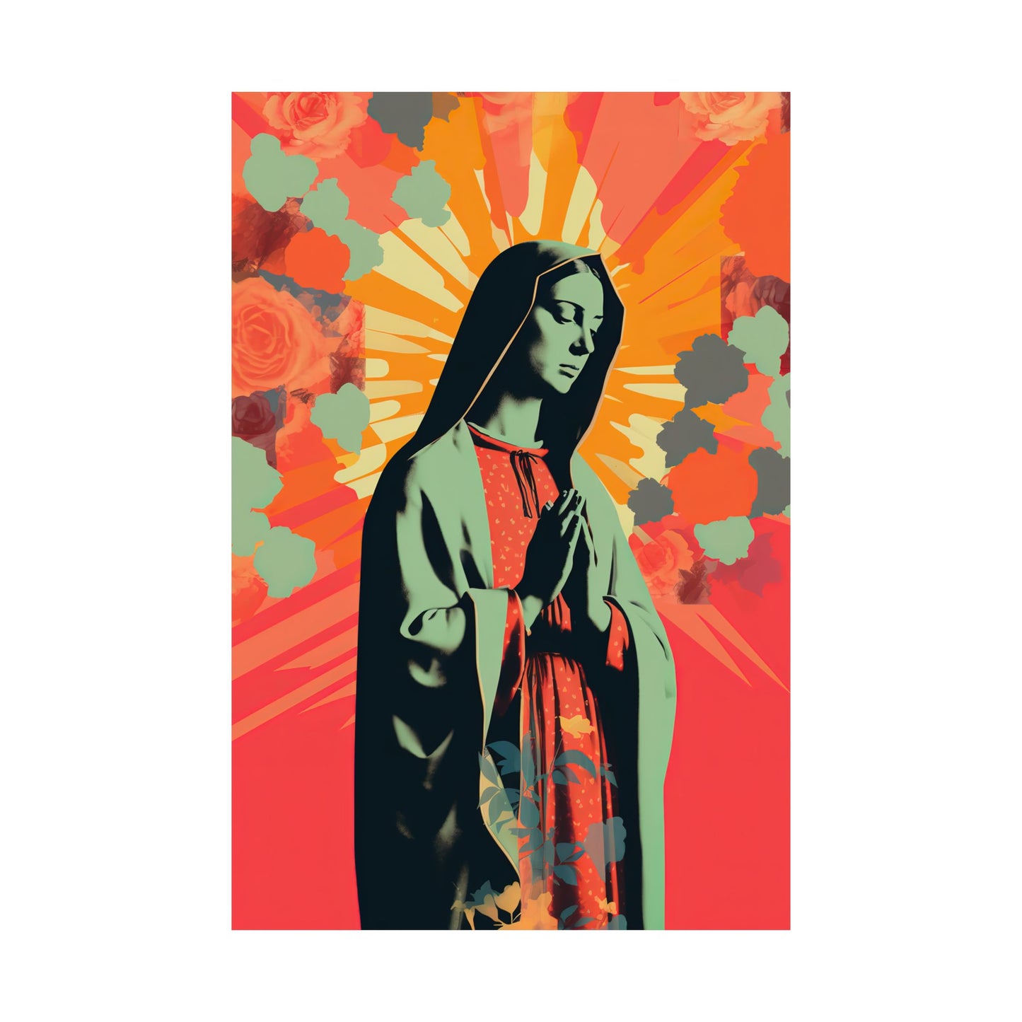 Queen of Heaven : Mother Mary in Prayer - Sanctified Souls Print - Multiple Sizes - Premium Matte Vertical Posters - Virgin Mary