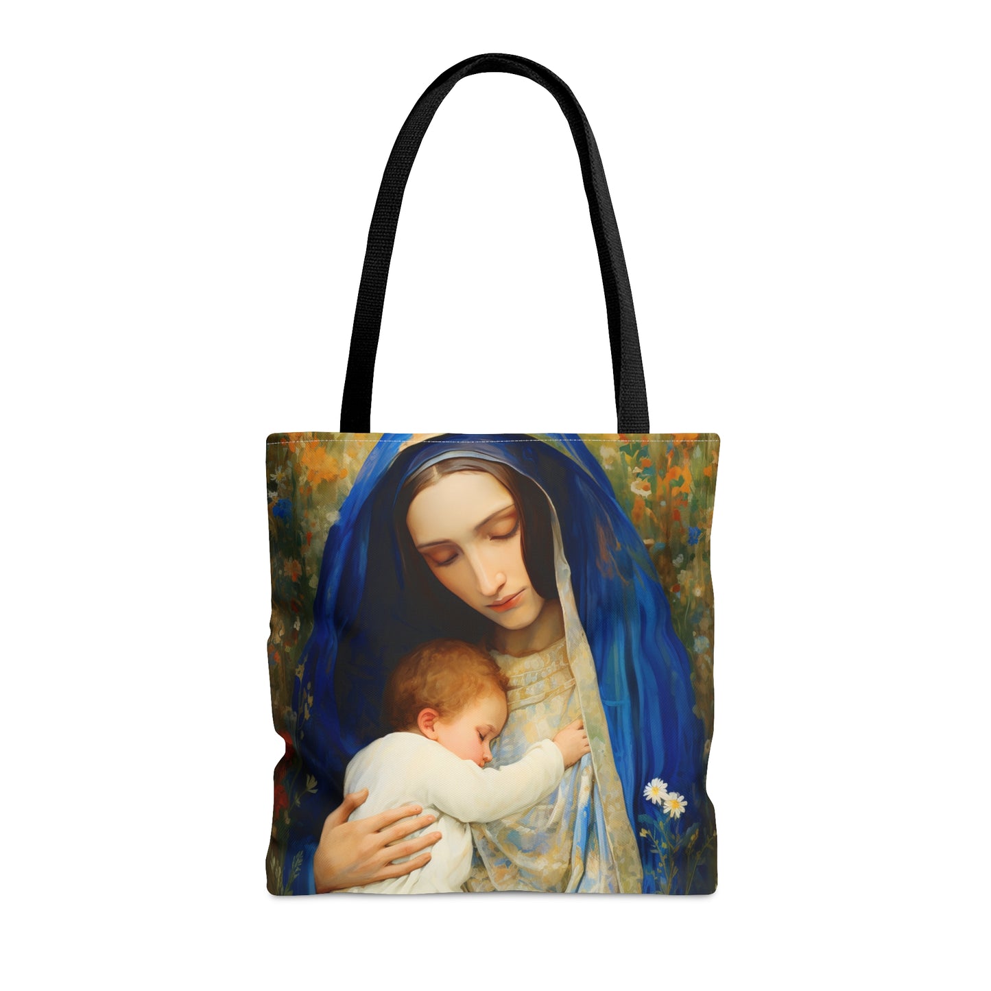 The Eternal Mother Mary and the Infant Jesus Tote Bag - Catholic faith inspired carry-all purse - day to day bag - Double Sided