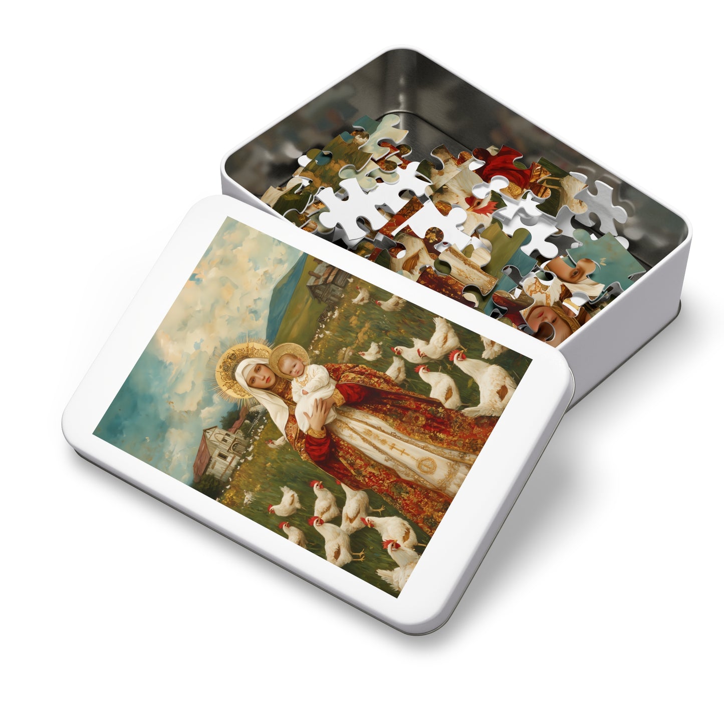 Our Lady of the Hens: Protector of the Humble Flock - Puzzle and Keepsake Tin - Religious (30, 110, 252, 500,1000) - Religious Puzzle