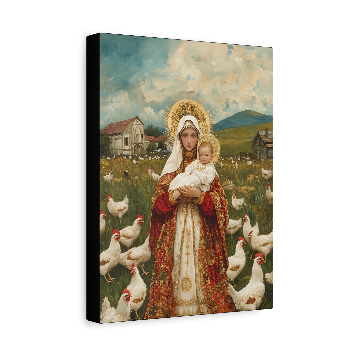 Our Lady of the Hens: Protector of the Humble Flock - Museum Wrapped Canvas - Print - Religious Art for your Home - Christian print