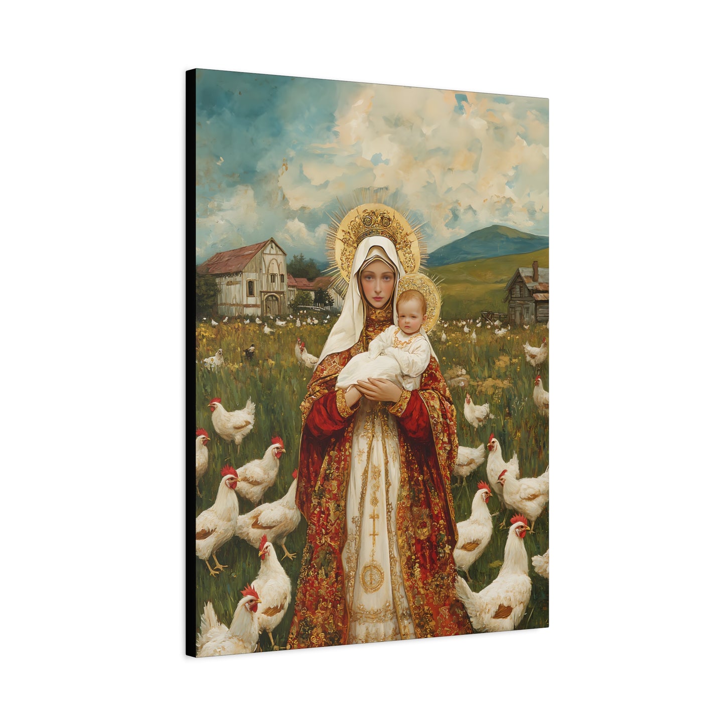 Our Lady of the Hens: Protector of the Humble Flock - Museum Wrapped Canvas - Print - Religious Art for your Home - Christian print