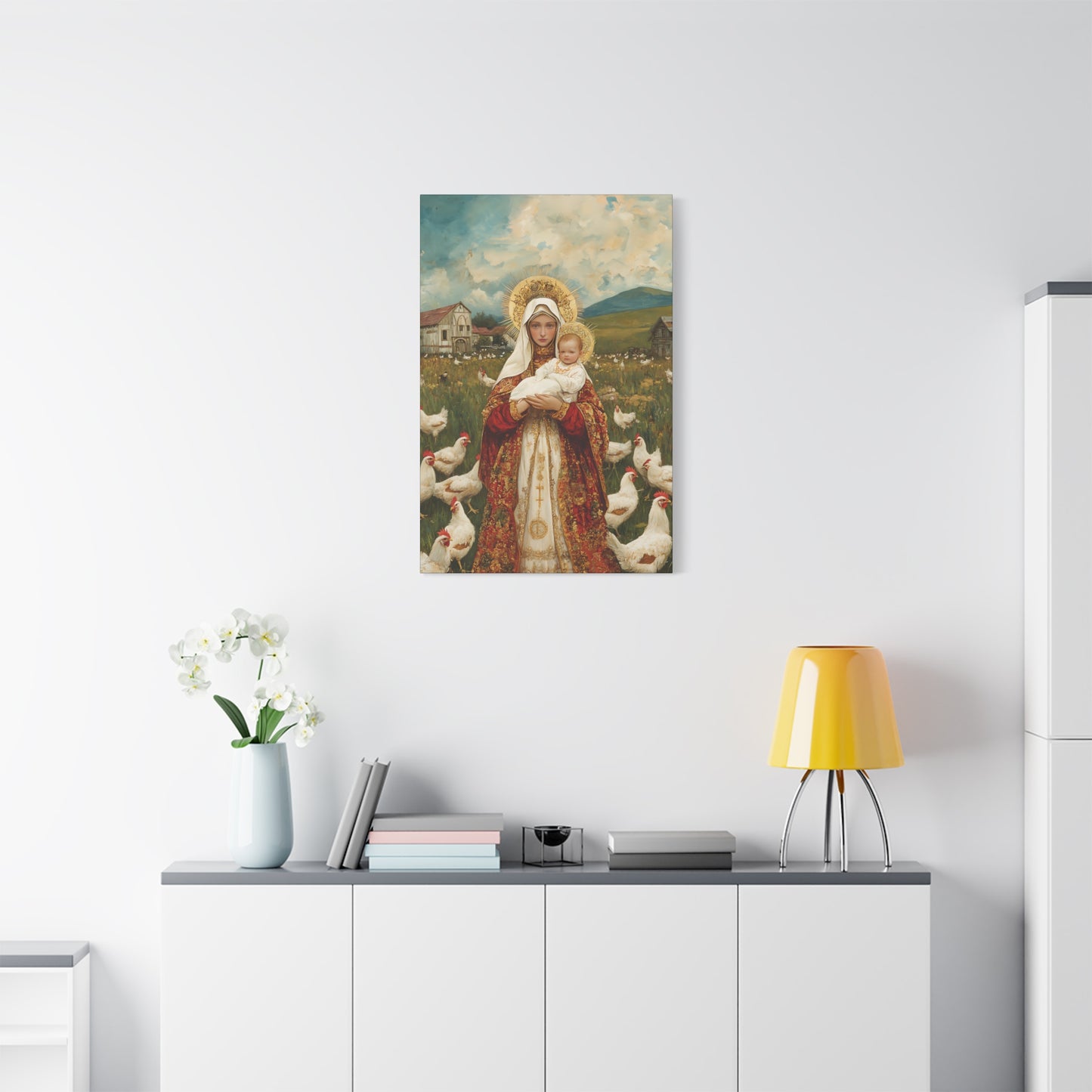 Our Lady of the Hens: Protector of the Humble Flock - Museum Wrapped Canvas - Print - Religious Art for your Home - Christian print