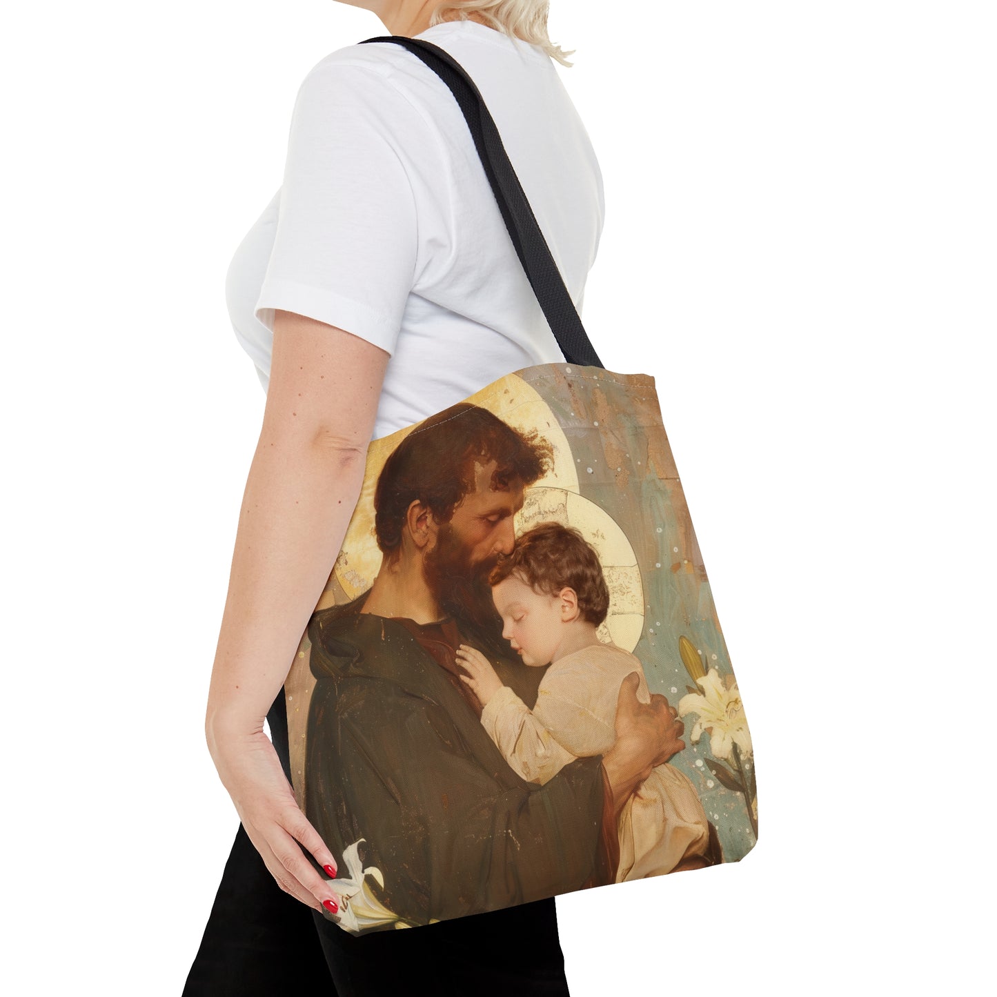 Saint Joseph and Jesus Tote Bag - Large Medium Small Faith Art Bag - Catholic Faith Purse - Double Sided - Religious Art - Christ Child