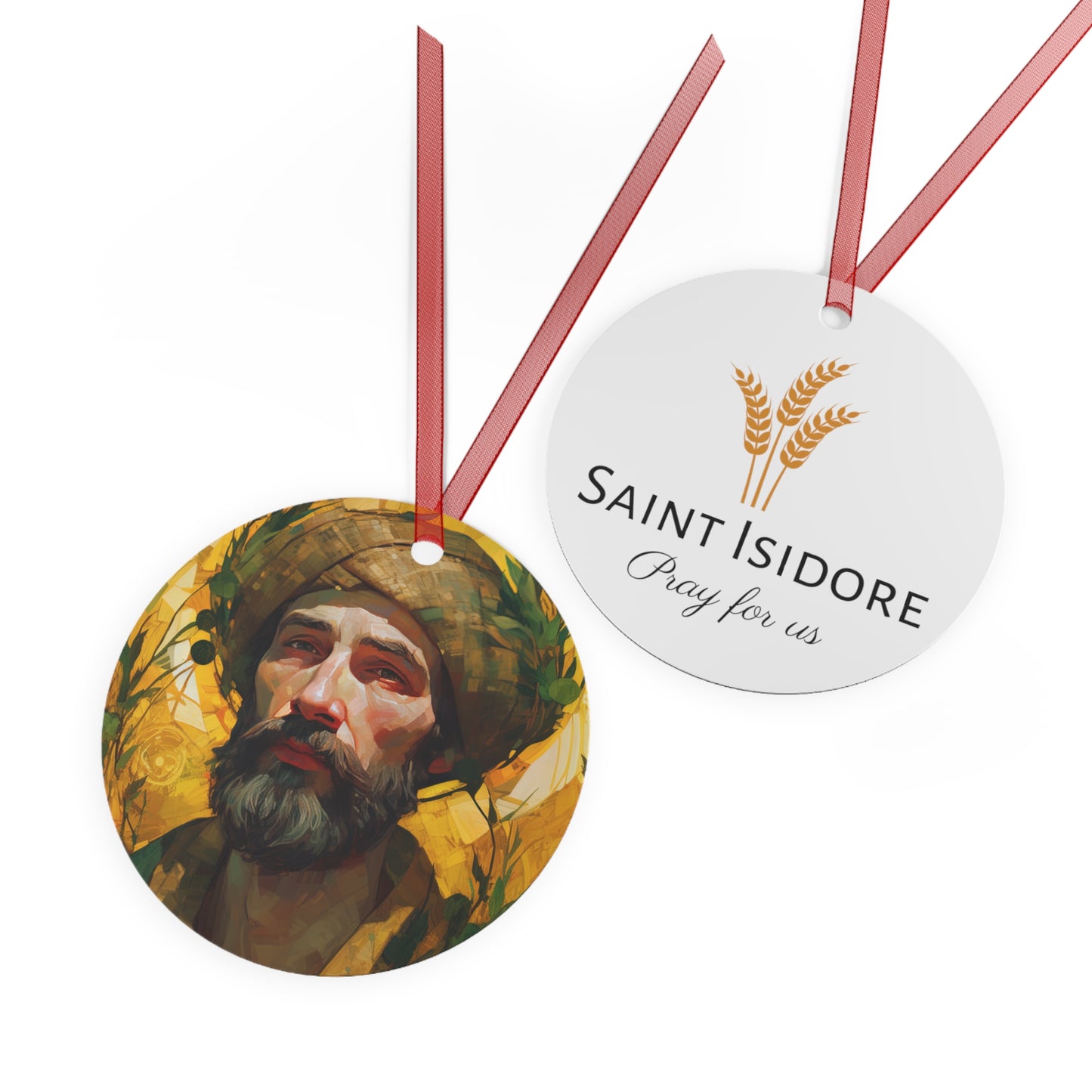 Saint Isidore the Farmer - Religious Holiday Christmas Ornament and Keepsake - Double sided Keepsake Religious Ornament