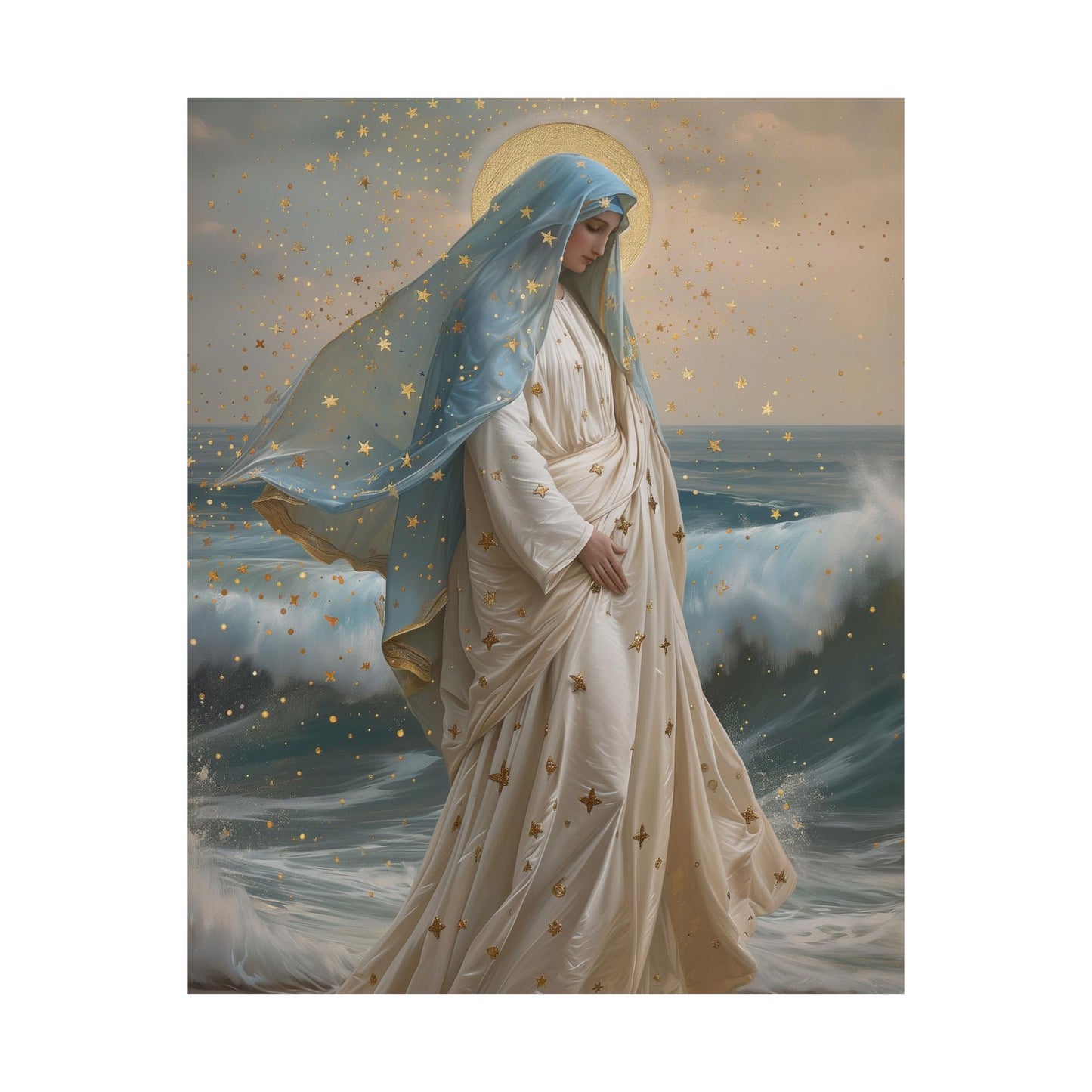 Ocean's Embrace - Devotion to Our Lady Oval Necklace - Sanctified Souls - Multiple Sizes - Premium Matte Posters - Our Lady Star of the Sea
