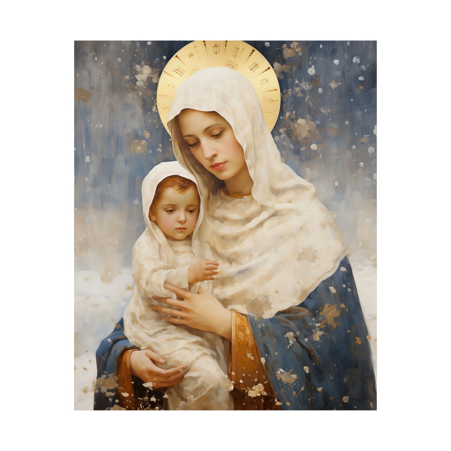 Winter's Grace : Our Lady of the Snows Print - Sanctified Souls Print - Multiple Sizes - Premium Matte Vertical Posters