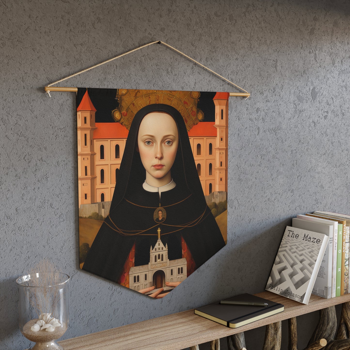 Saint Hedwig Wall Banner / Wall Hanging / Pennant - Prayer room art - Catholic Home - Saint Art for your home - 18" x 21"
