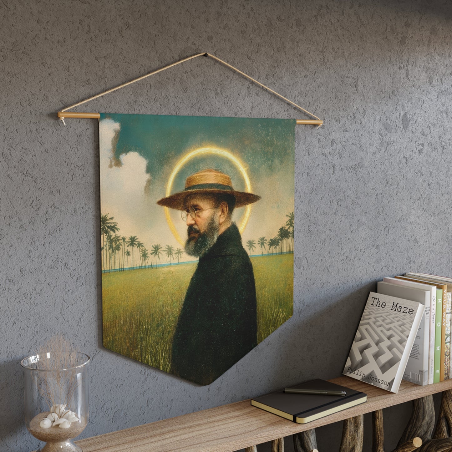 Saint Damien of Molokai Pennant / Banner / Wall Hanging - Prayer room art - Catholic Home - 18" x 21"