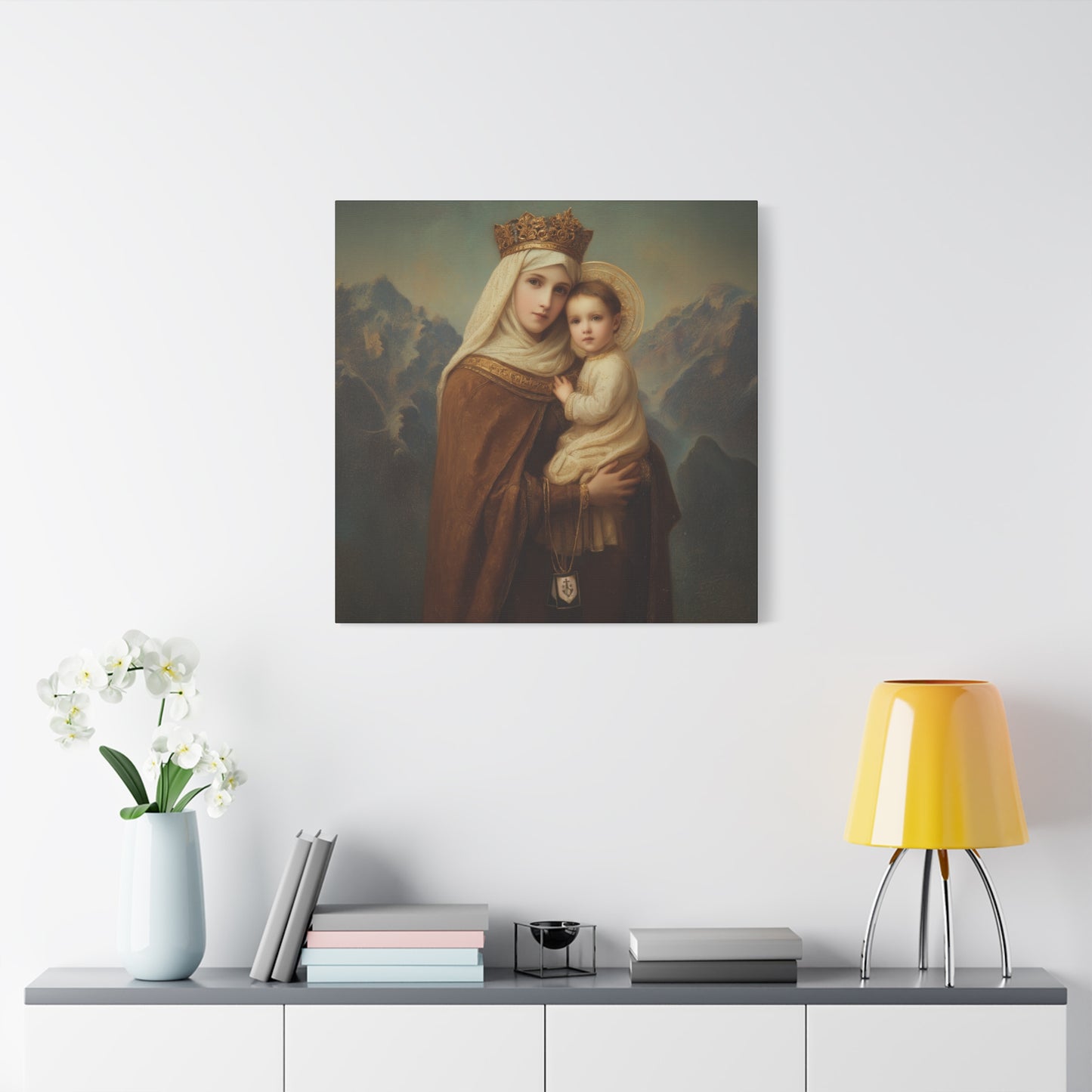 A Cord Between Heaven and Earth - Our Lady of Mount Carmel Wrapped Canvas Print - Multiple Sizes - Catholic Home art Matte Canvas, Stretched