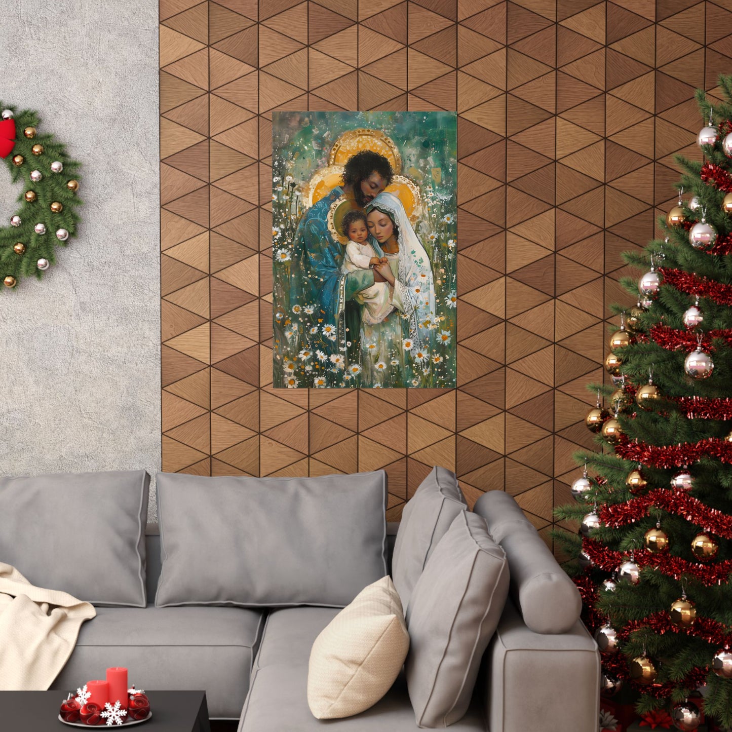 Sacred Sanctuary - Mary, Joseph, and the Infant Jesus - Sanctified Souls Print - Multiple Sizes - Premium Matte Vertical Posters