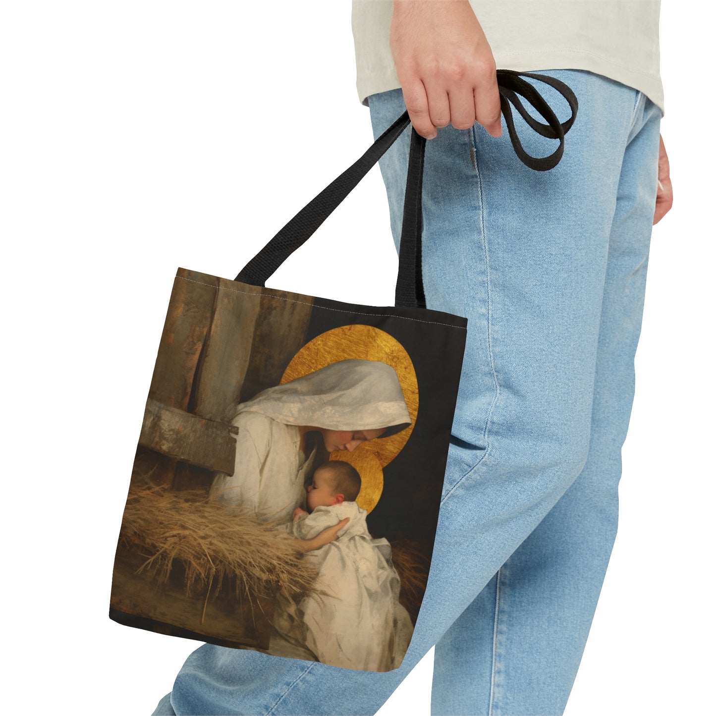 Our Lady of the Manger - Mother Mary and the Christ Child - Tote Bag - Large Medium Small Faith Art Bag - Catholic Faith Purse