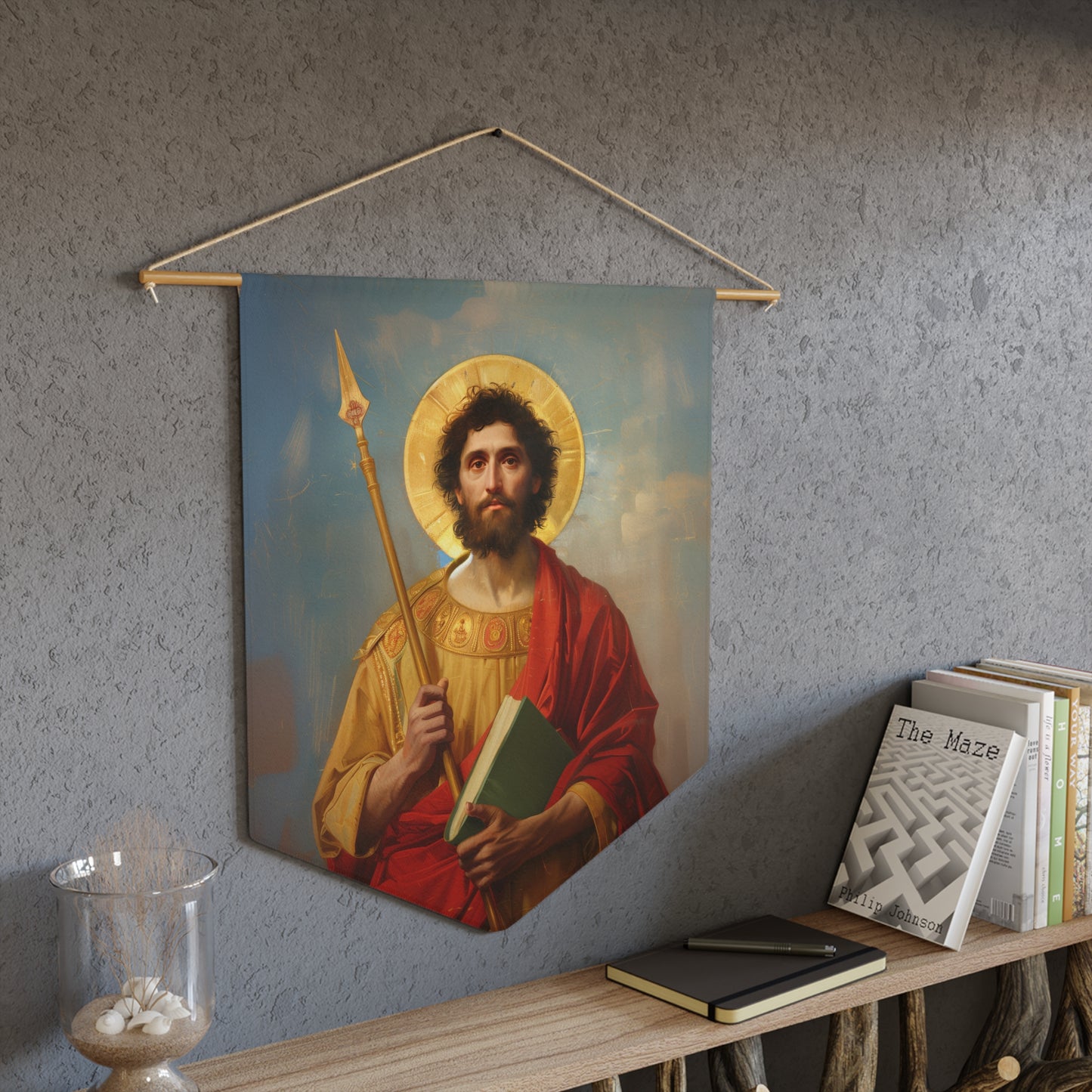 Saint Thomas the Apostle Pennant / Banner / Wall Hanging - Prayer room art - 18" x 21" - Catholic prayer Religious Gift - Large Wall Art