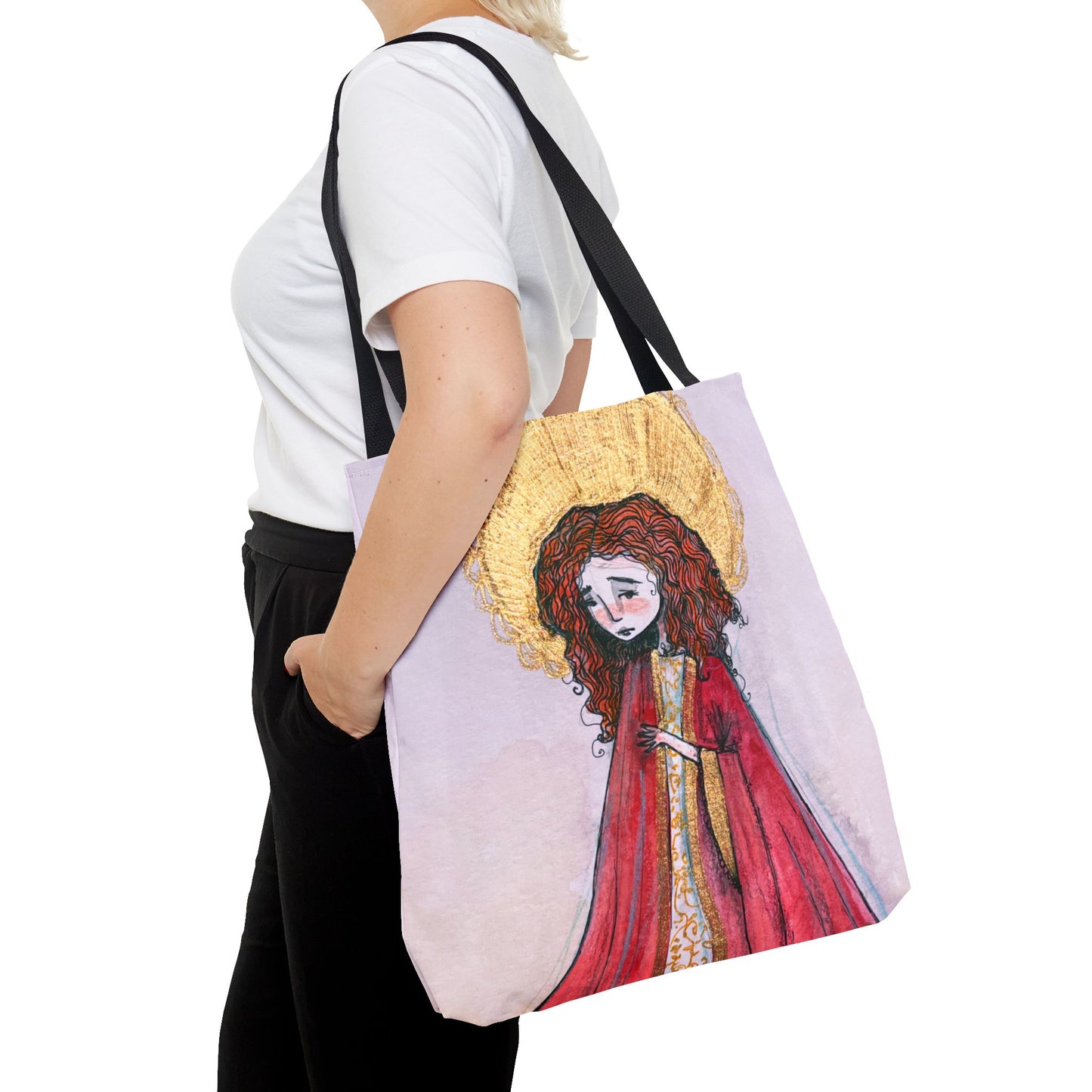 Saint Bibiana Hand-Drawn Catholic Tote Bag | Christian Devotional Bag | Sanctified Solocosmo Religious Tote