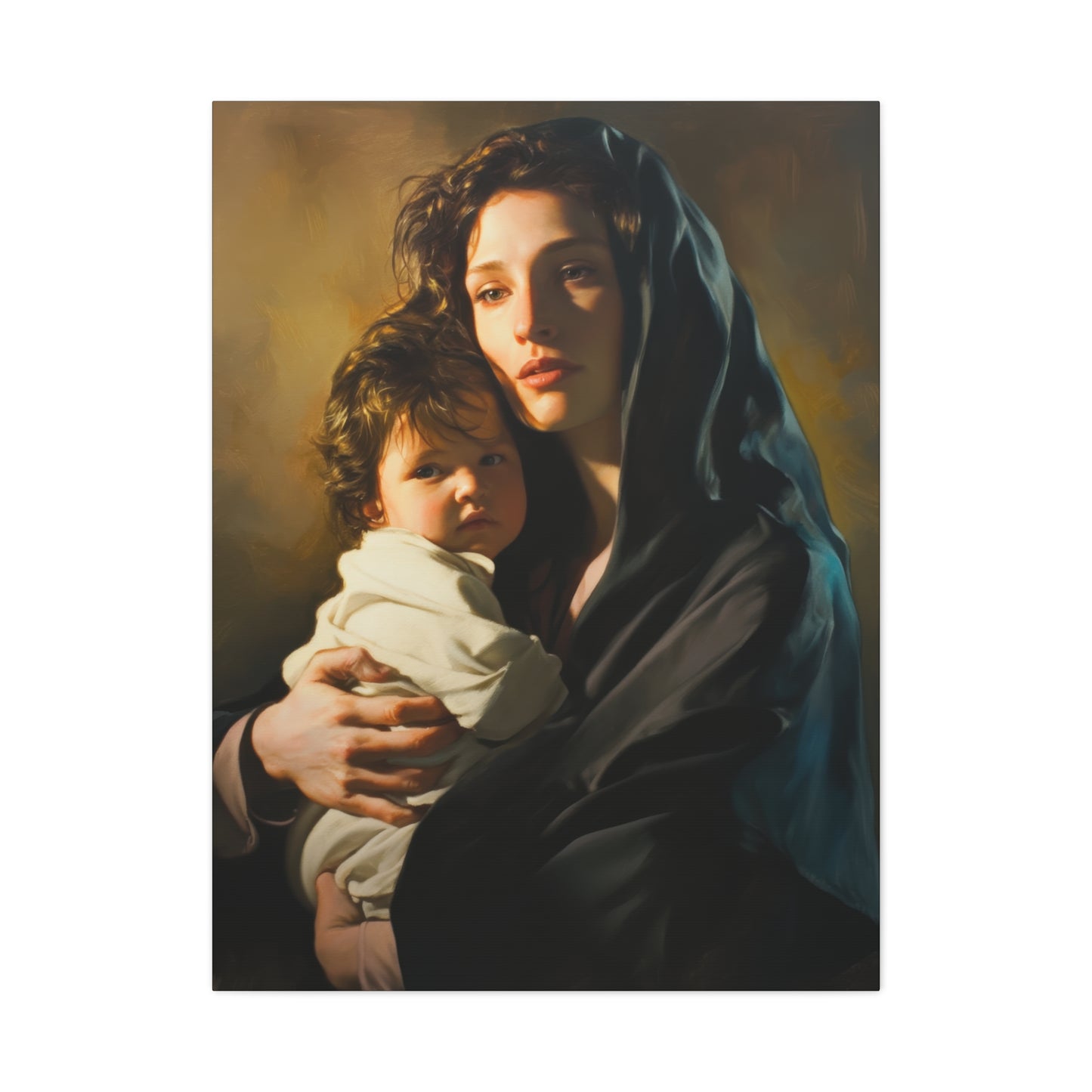 A mother's Gentle Embrace - Mary and The Christ Child - Museum Wrapped Canvas - Print - Religious Art for your Home - Catholic Saint Art