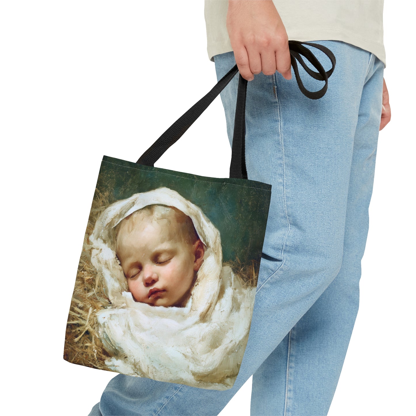 The Christ Child Resting in the Silence of the Manger - Tote Bag - Large Medium Small Faith Art Bag - Catholic Faith Purse