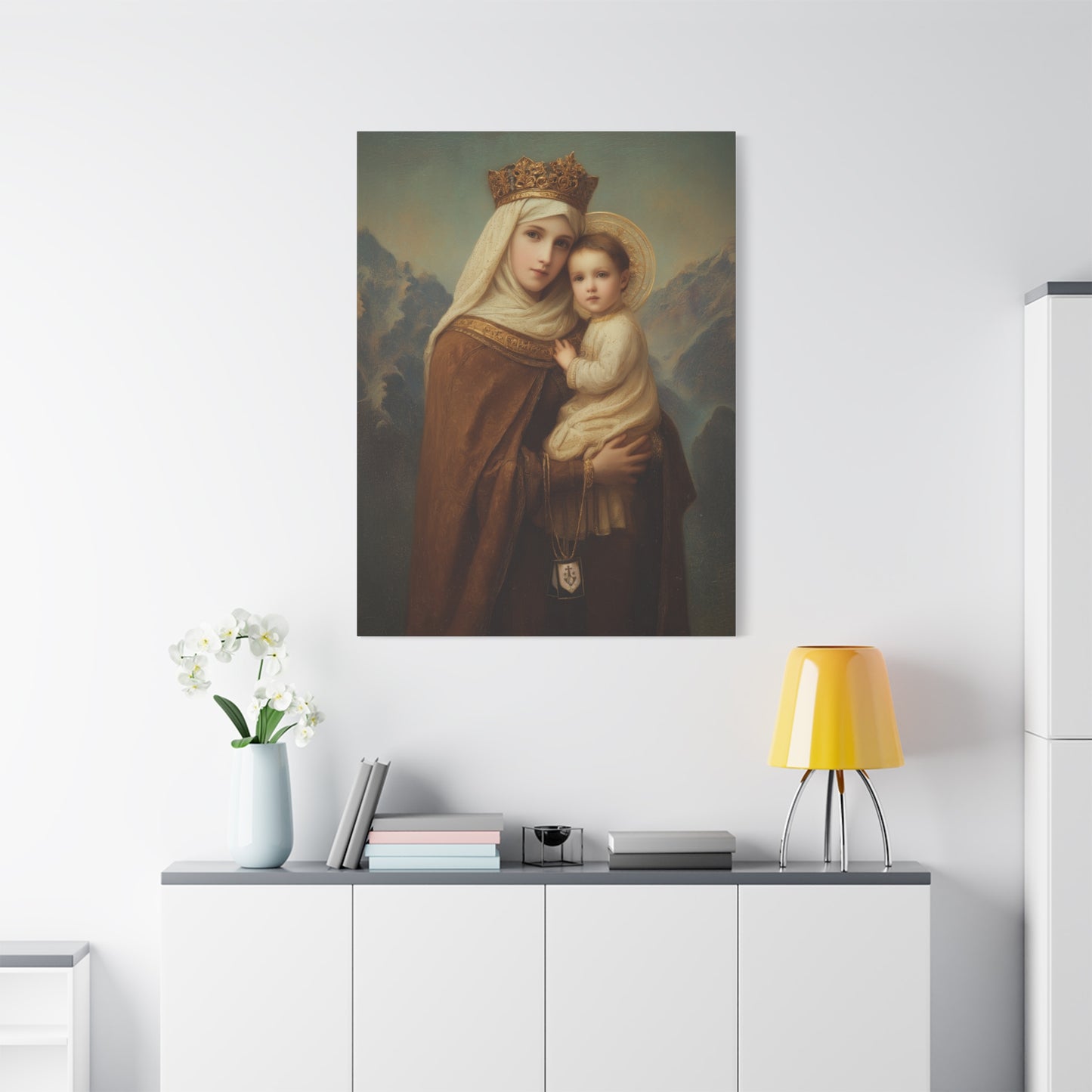 A Cord Between Heaven and Earth - Our Lady of Mount Carmel Wrapped Canvas Print - Multiple Sizes - Catholic Home art Matte Canvas, Stretched