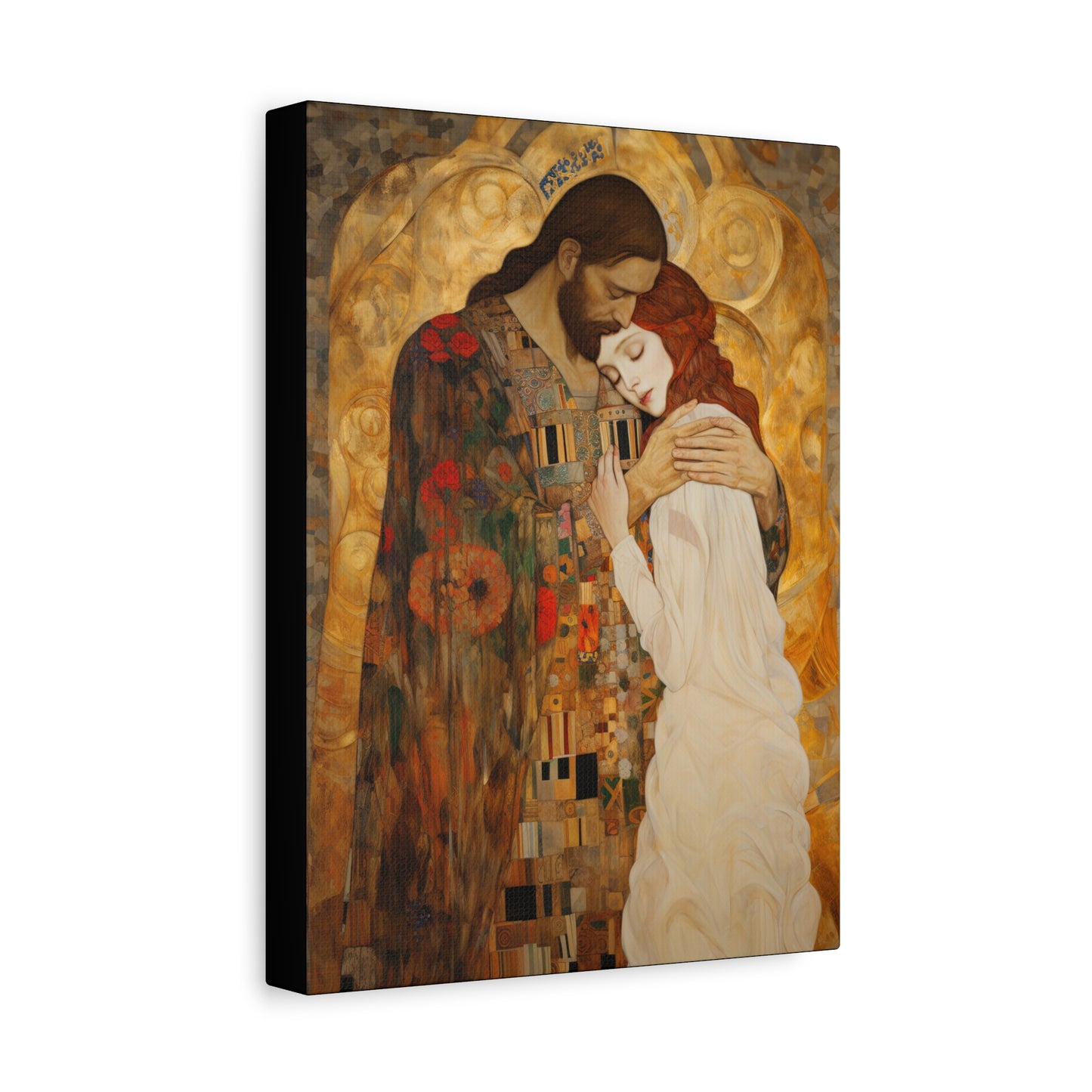 Christ Embracing Mary Magdalene Museum Wrapped Canvas - Sanctified Souls Print -Based on Klimt's The Kiss - Religious Catholic Art