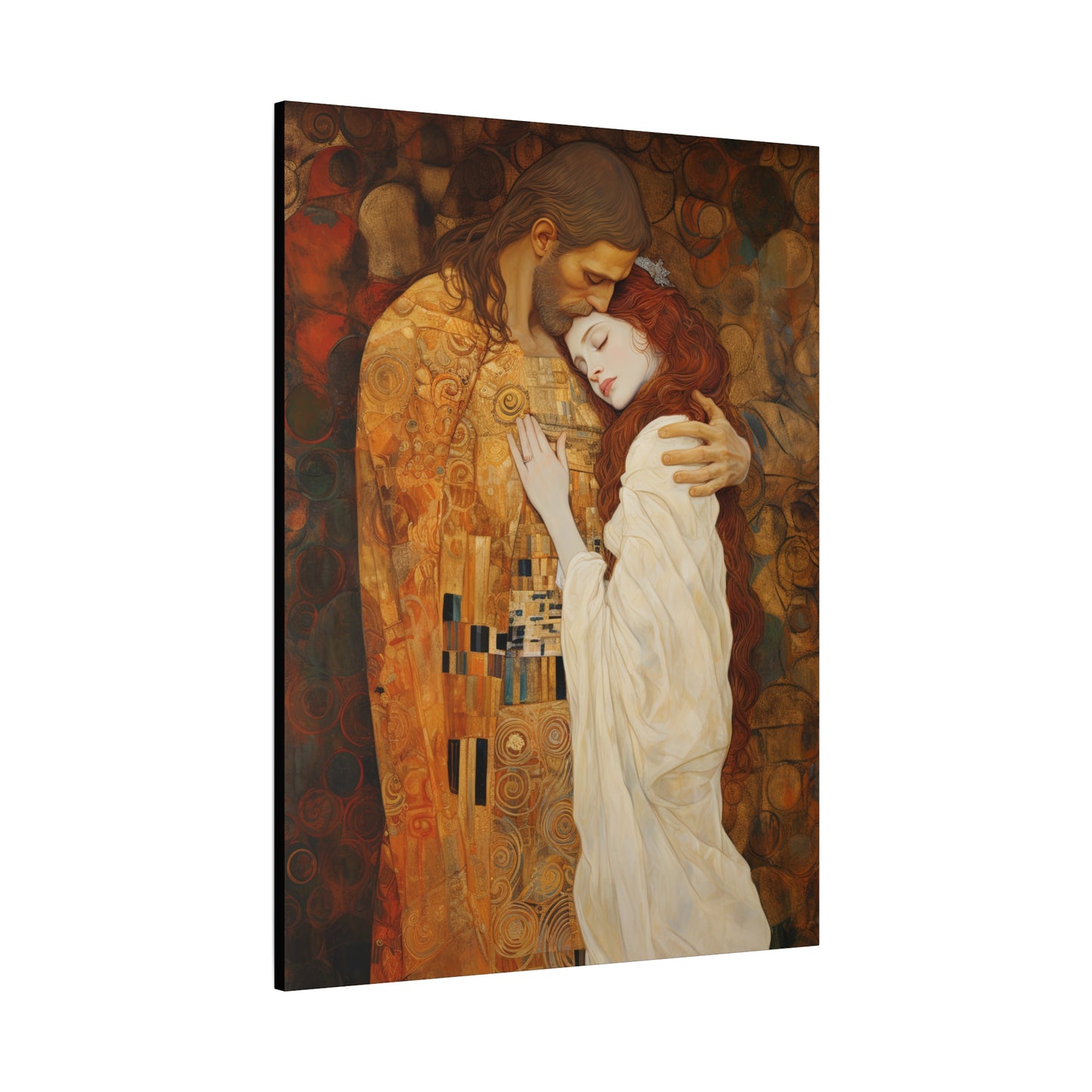 Transcendent Devotion: Christ Embracing Mary Magdalene Museum Wrapped Canvas - Sanctified Souls Print - Based on Klimt's The Kiss
