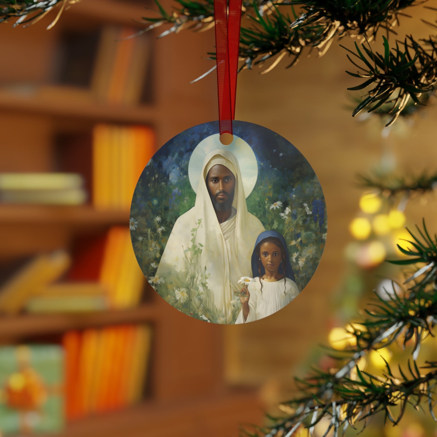 Saint Joachim Metal Ornament - Religious Holiday Christmas Ornament - Double sided - Father of Virgin Mary - Patron Saint of Fathers