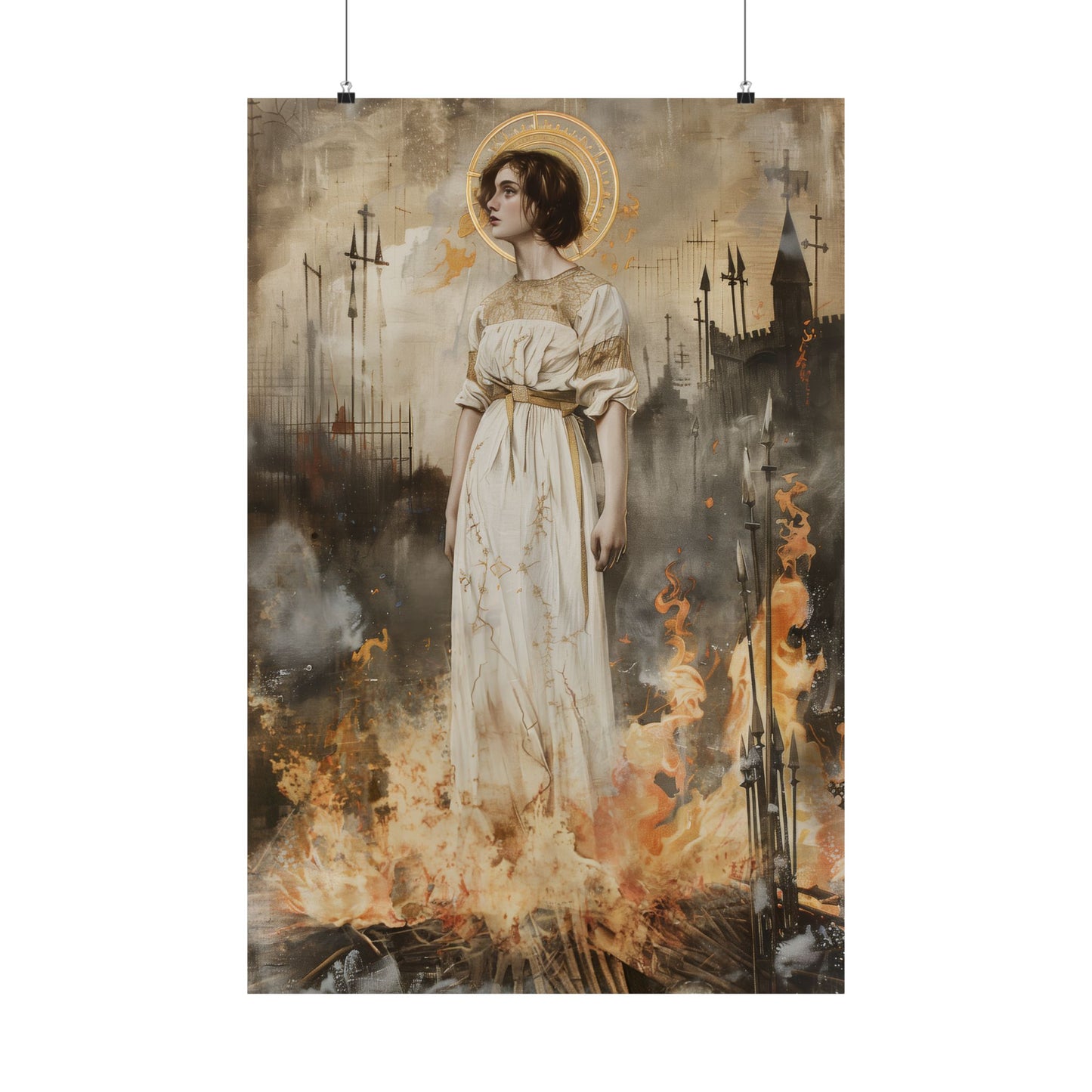 Saint Joan of Arc Print - Sanctified Souls Print - Multiple Sizes - Premium Matte Vertical Posters - Joan set to Flames - Saint Joan