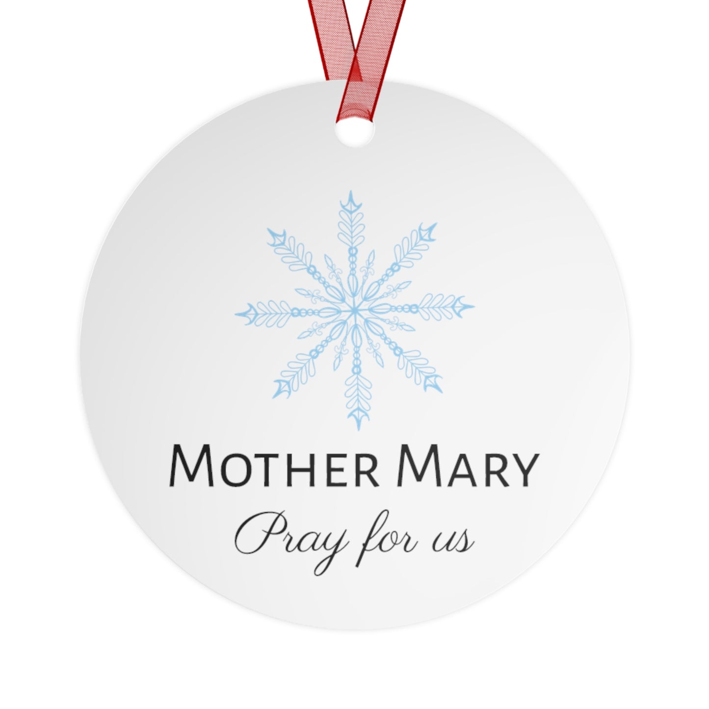 Winter's Grace : Our Lady of the Snows Metal Ornament - Religious Holiday Christmas Ornament and Keepsake - Double sided - Prayer Ornament