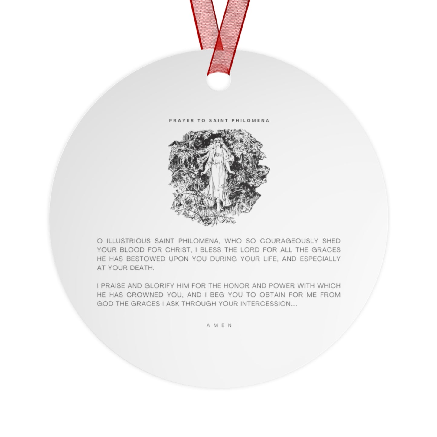Saint Philomena Metal Ornament - Religious Holiday Christmas Ornament and Keepsake - Double sided - Prayer Ornament