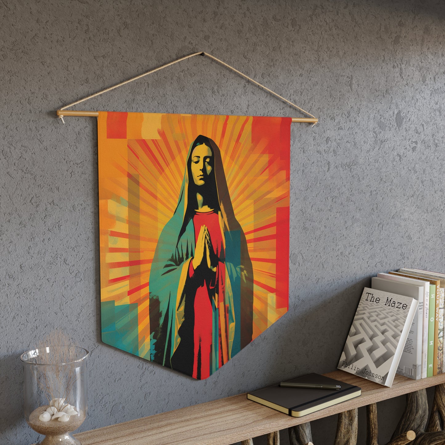 Our Lady of Guadalupe's Radiance Wall Banner / Wall Hanging - Prayer room art - Catholic Home Art - Large Saint Art - 18" x 21"