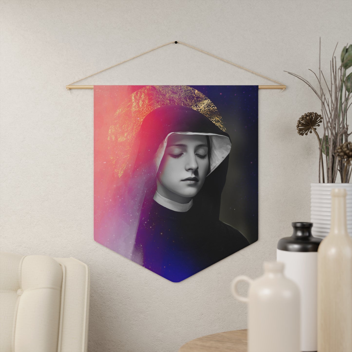 Saint Faustina Kowalska Pennant / Banner / Wall Hanging - Prayer room art - 18" x 21" - Catholic - Large Banner